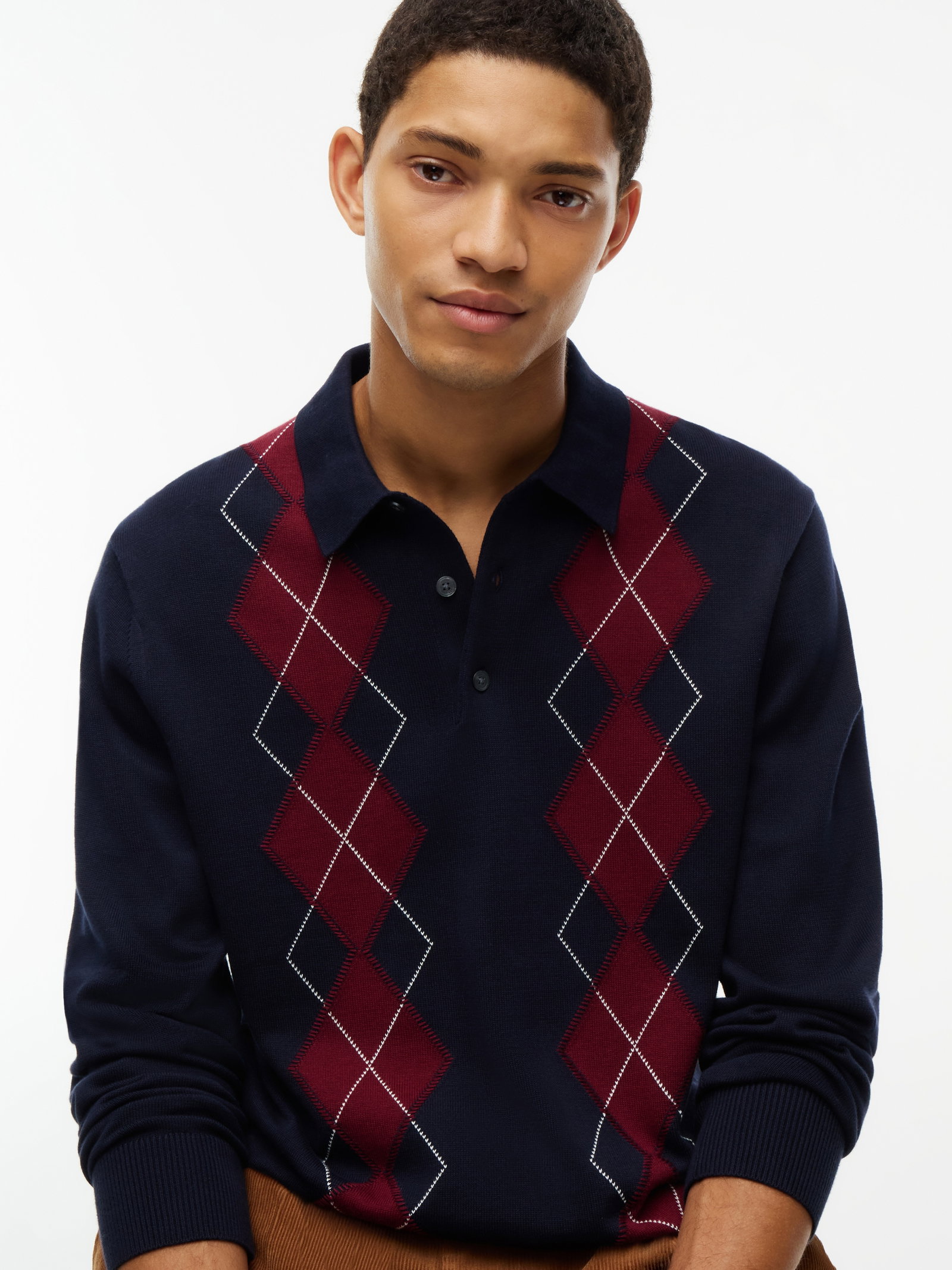 PLACED ARGYLE LS POLO, BLUE #3