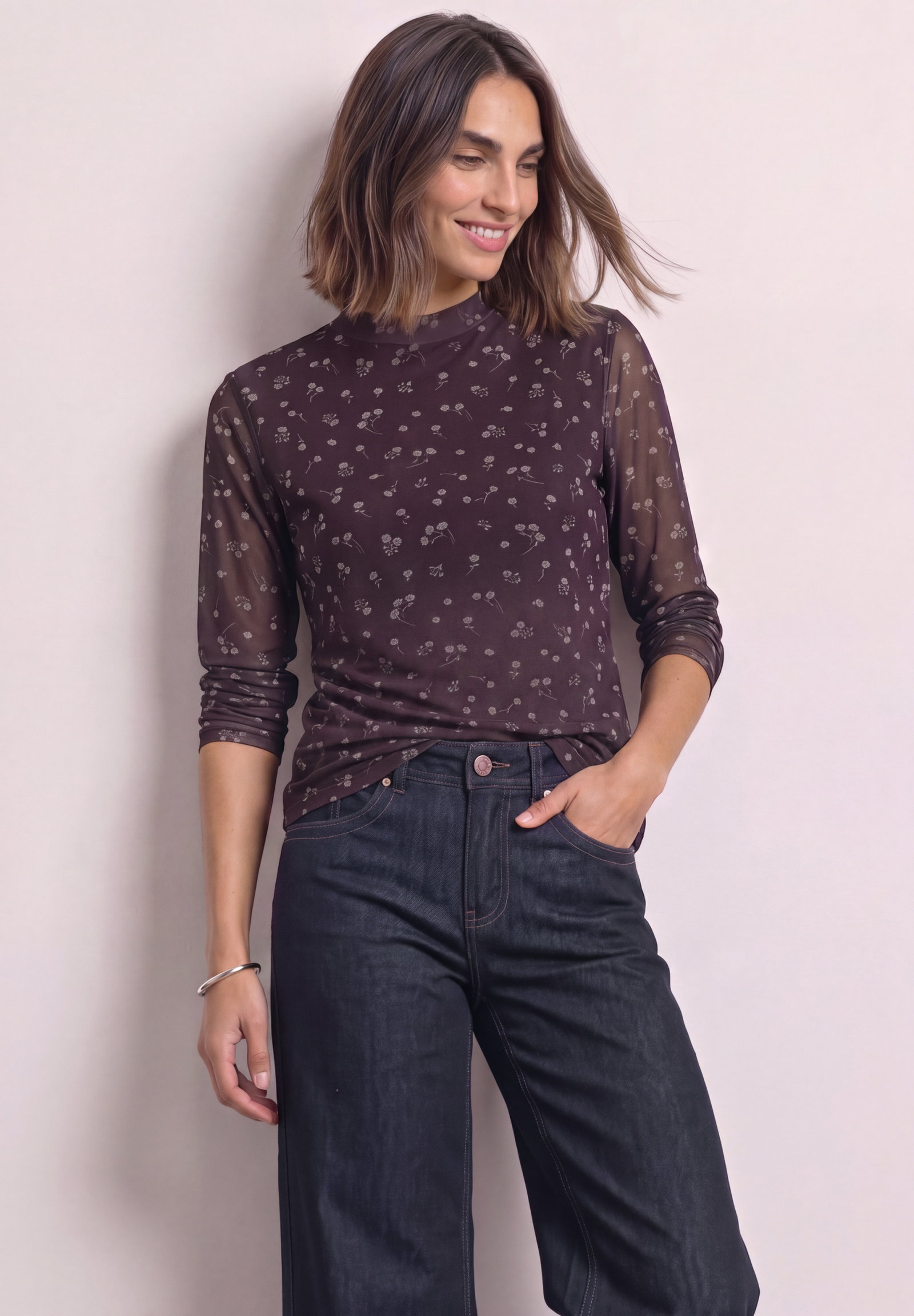 LTD QR printed mesh round neck, rustic rouge #6