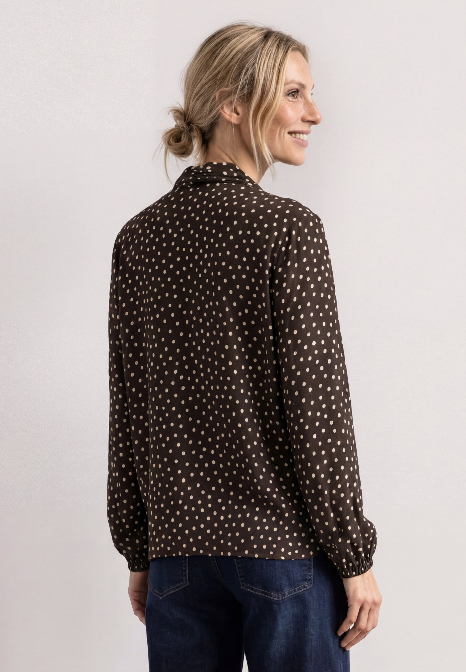 Printed blouse w tie detail, black coffee #4
