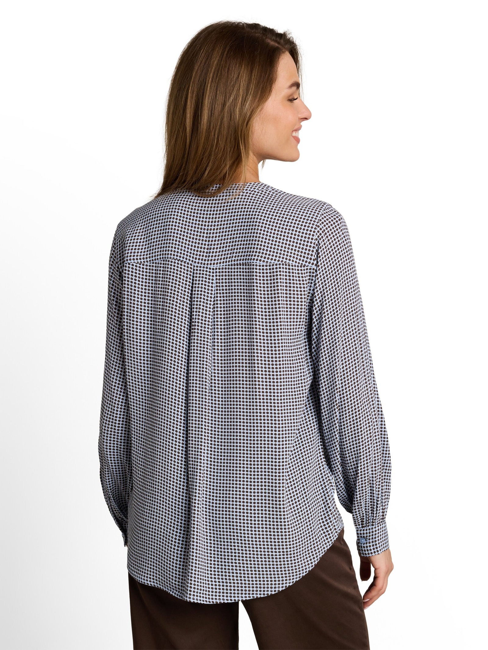 blouse easy longsleeves shape, small blue brown dot print #4