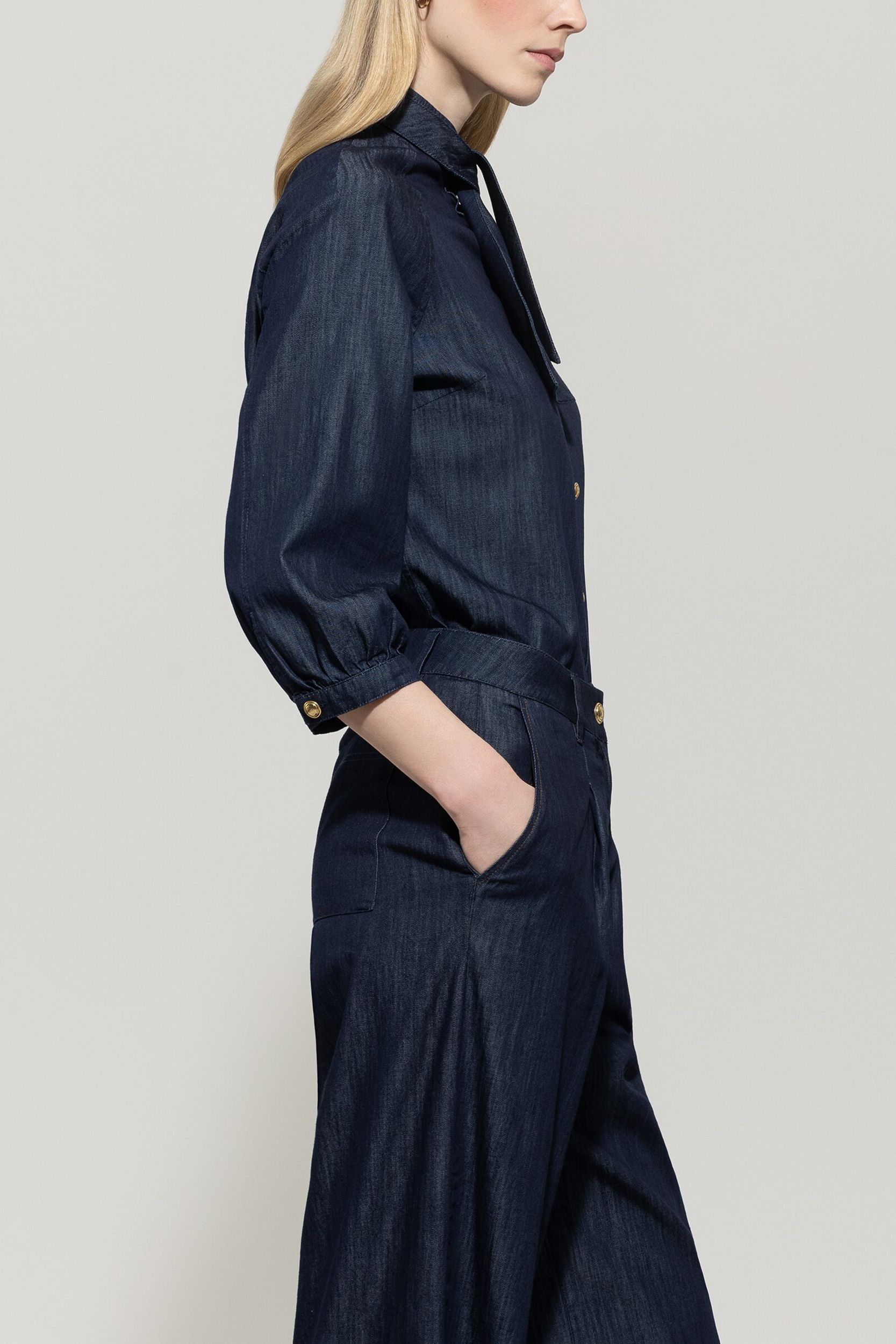 Luisa Cerano |  Denim-Bluse mit Schluppe, rinse wash | 42 | multi