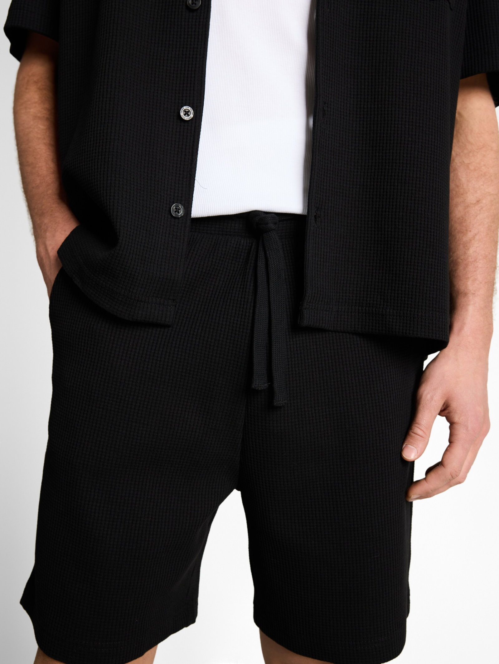 relaxed structured sweat short, Black #6