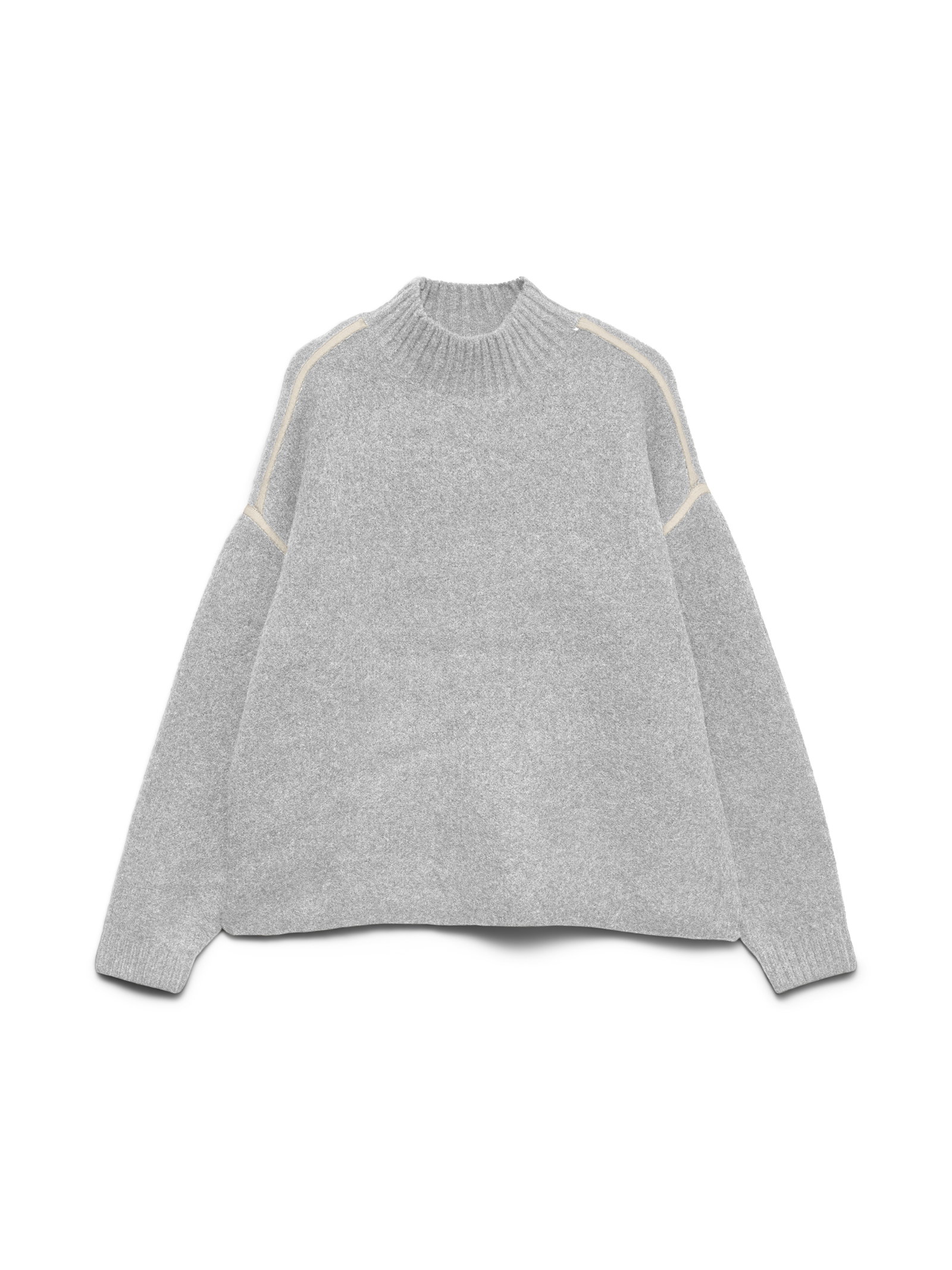 VMBOOM LS HIGHNECK PIPING PULLOVER, Light Grey Melange/BIRCH CONTRAST #1
