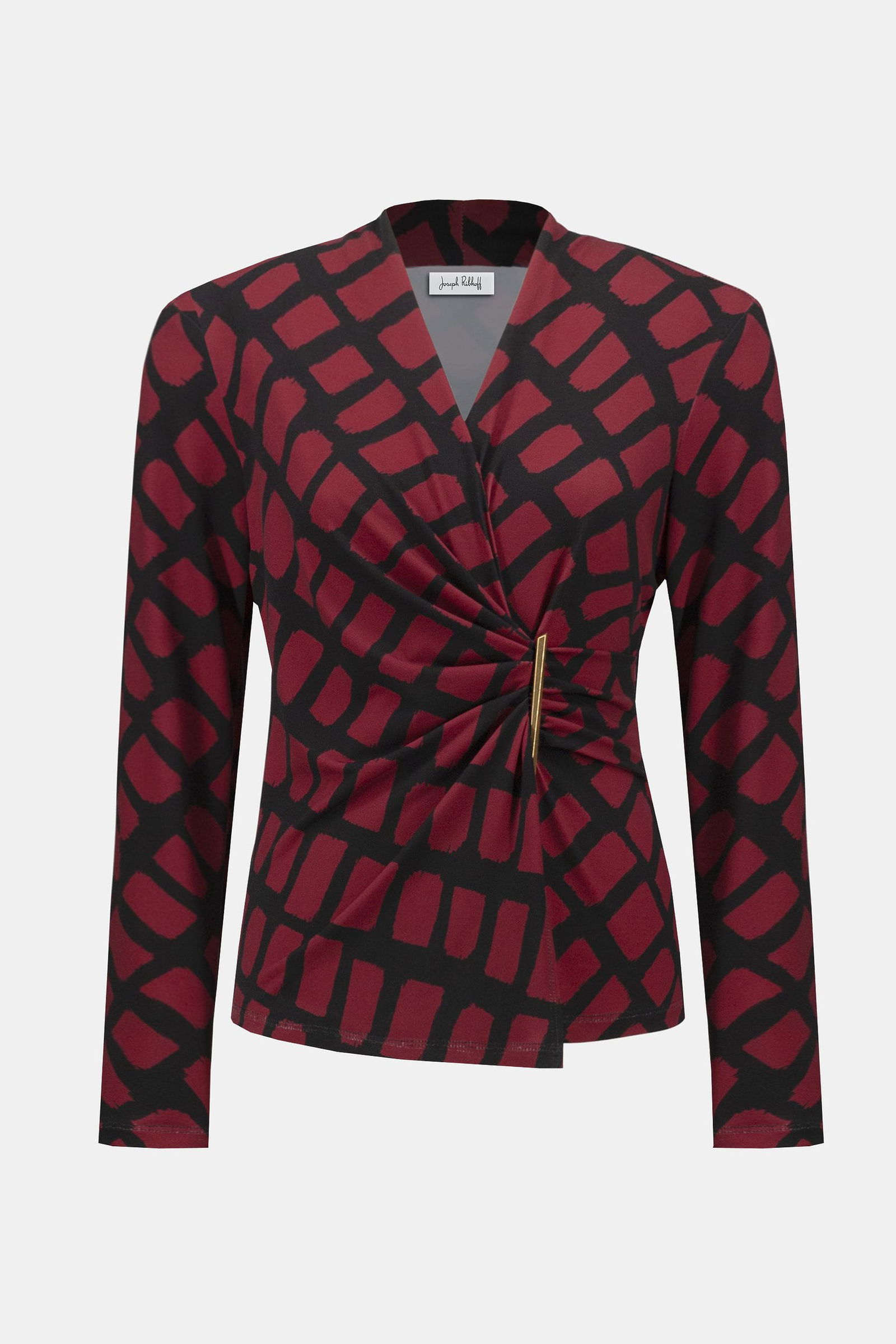 Joseph Ribkoff | Tailliertes Shirt mit Wickelausschnitt aus feinem Jersey mit geometrischem Print | 44