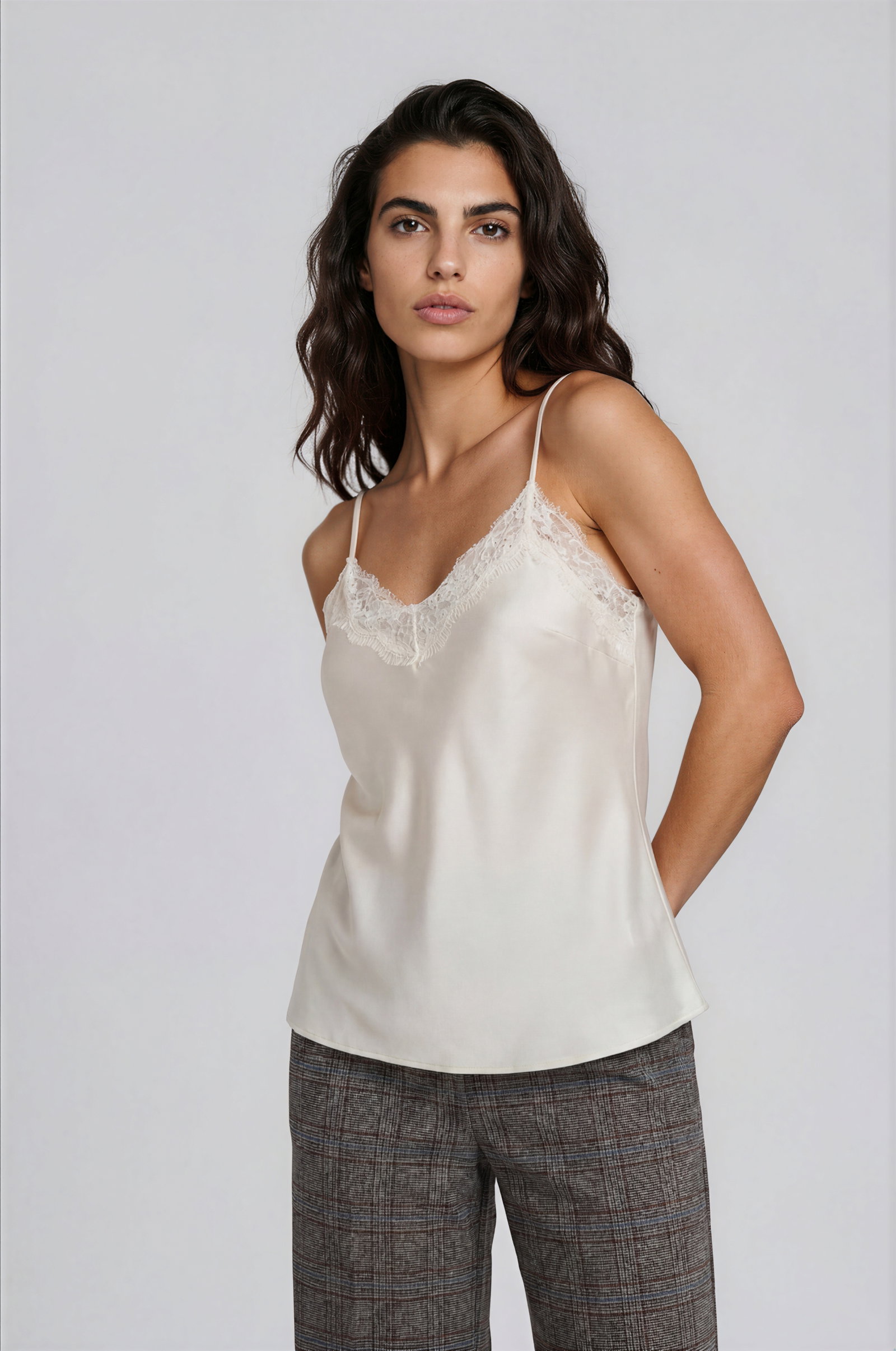 WOVEN TOP W/ ADJUSTABLE STRAPS LACE, CREAM #1