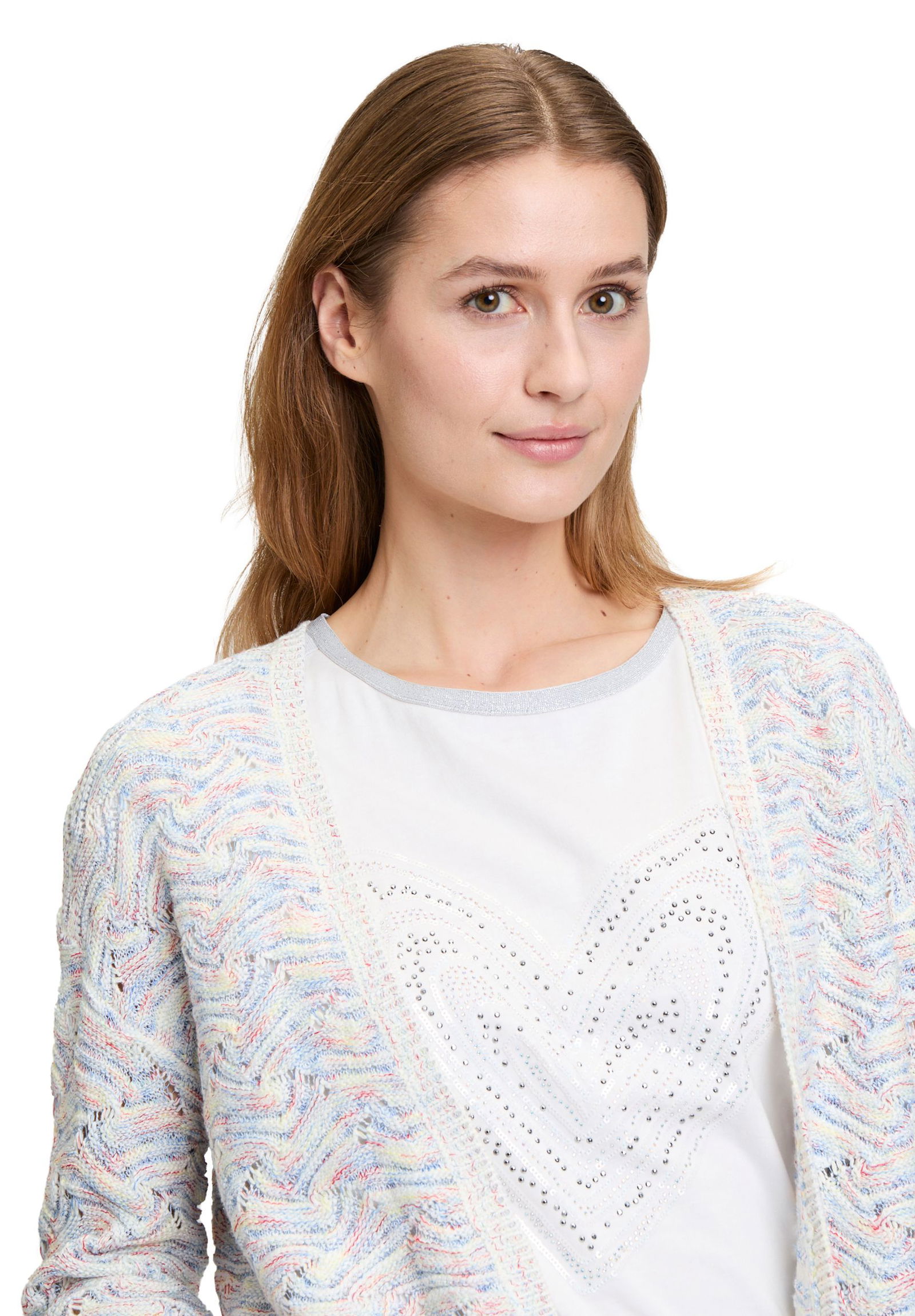  |  Strickjacke Kurz 3/4 Arm, Blue/White | 40 | blau/weiß