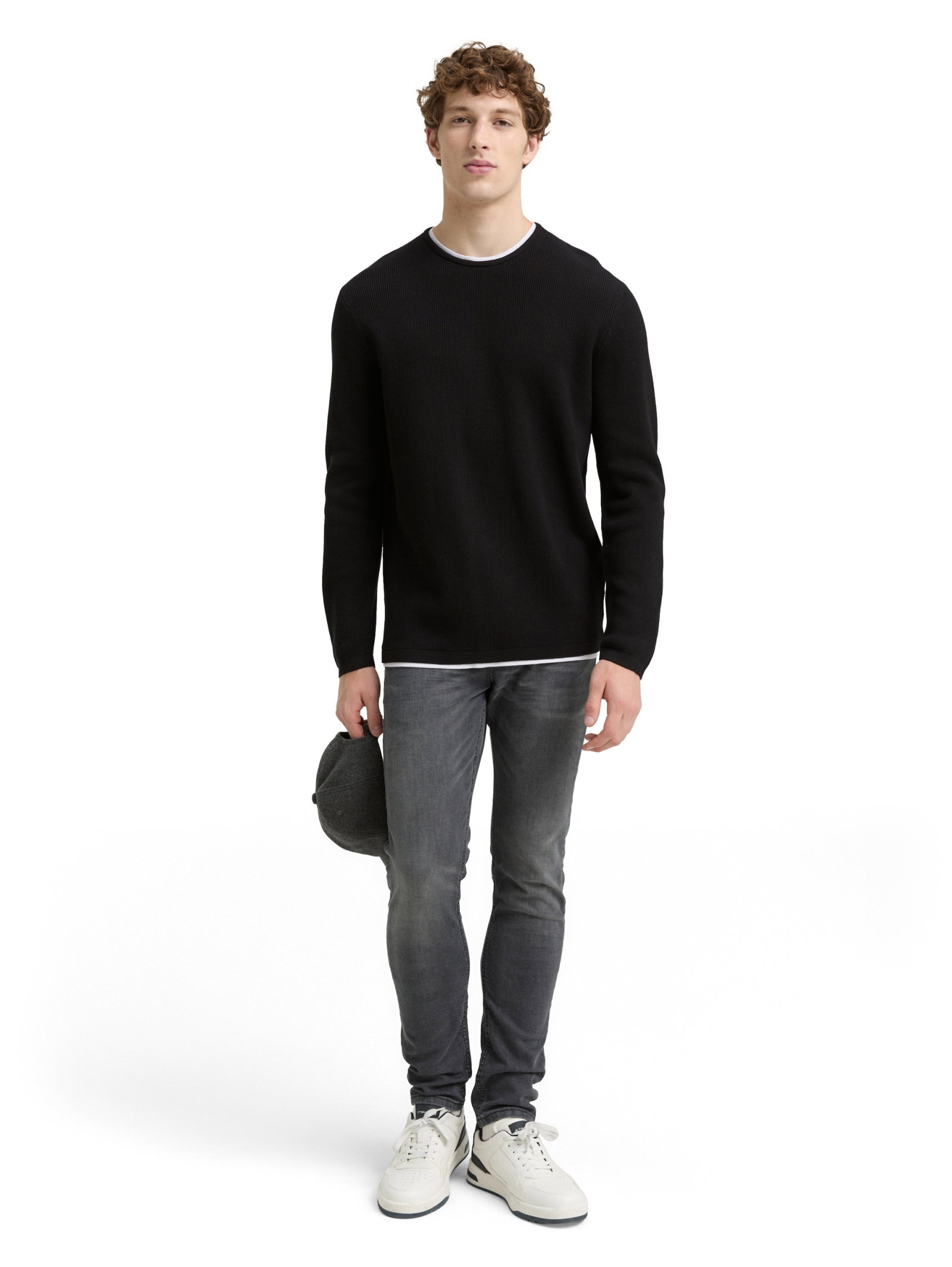 structured double layer crew n, Black #3