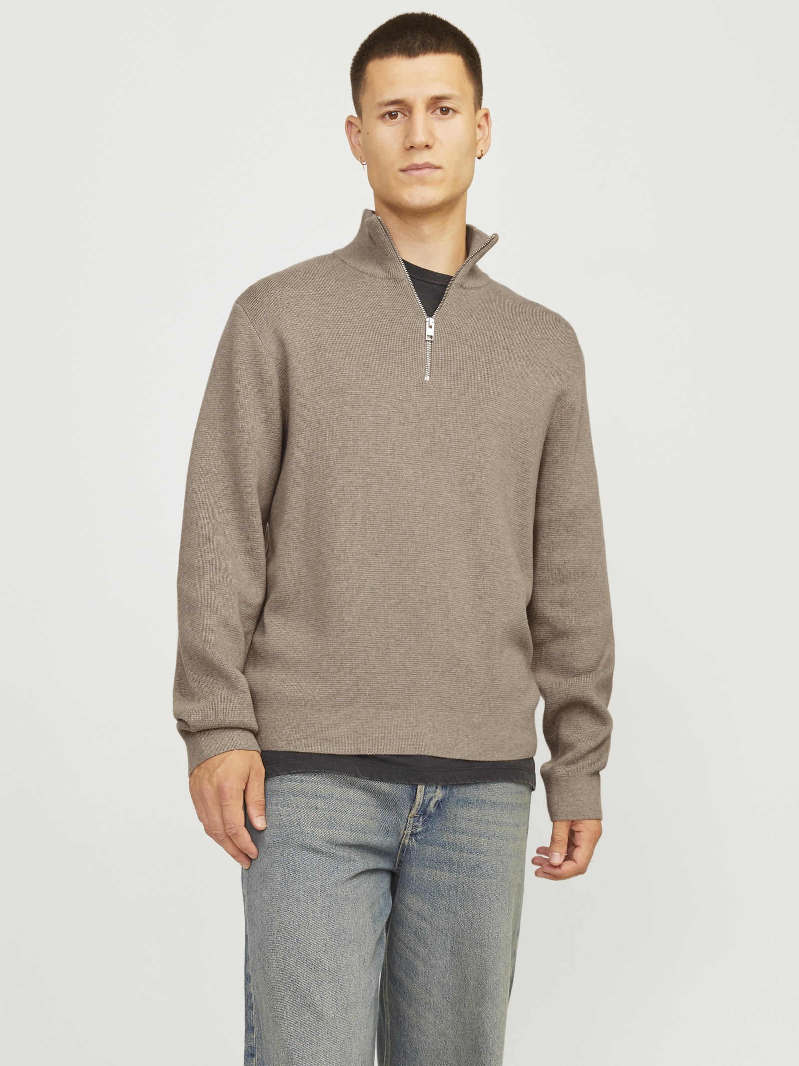 JPRBLAMILANO STITCH KNIT HALF ZIP S, Greige/Melange #2
