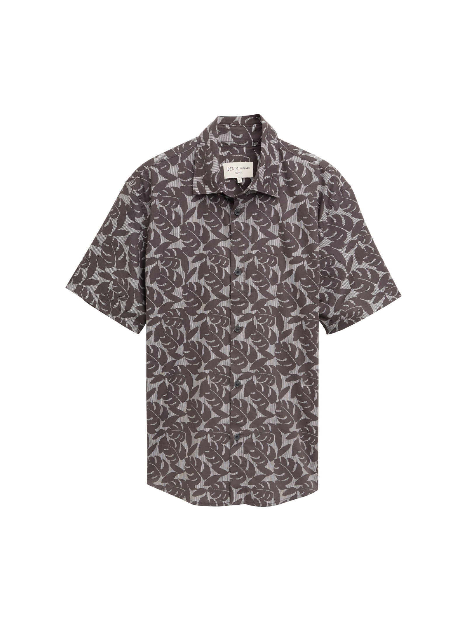 relaxed printed shirt, grey tropical leaf print #1