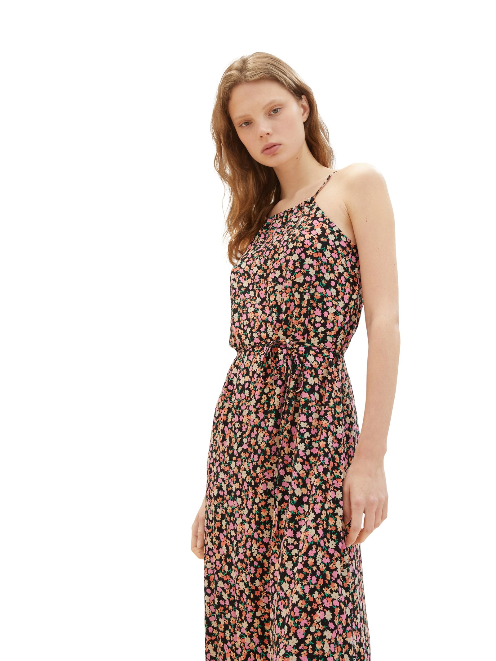 american neckline maxi dress, black flower print #3