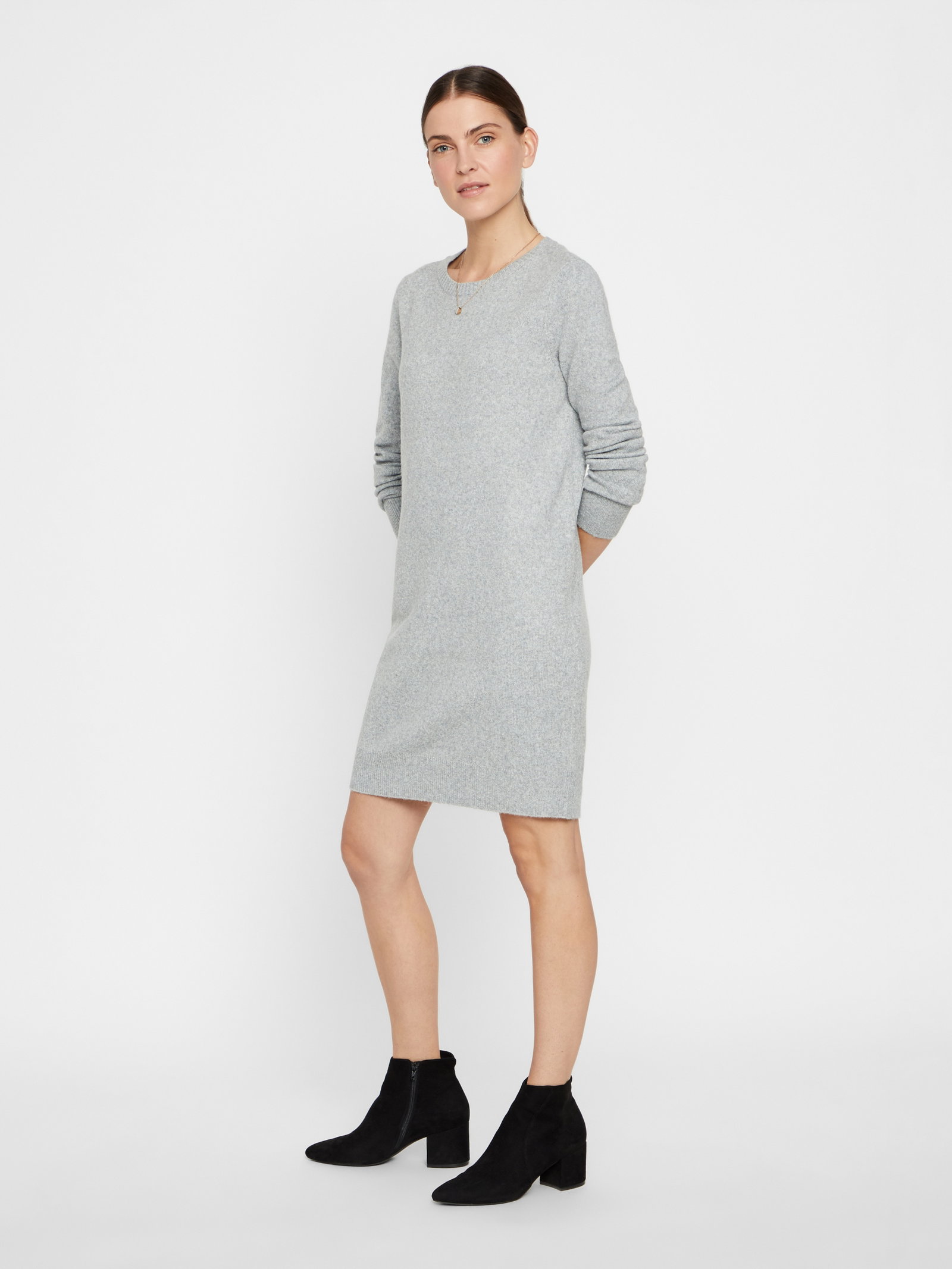 VMDOFFY LS O-NECK DRESS GA NOOS, Light Grey Melange #3