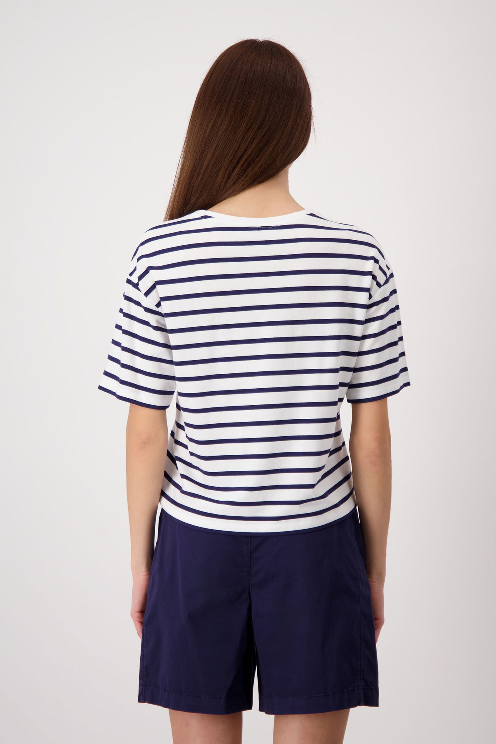Monari | T-Shirt, navy blue ringel | 38