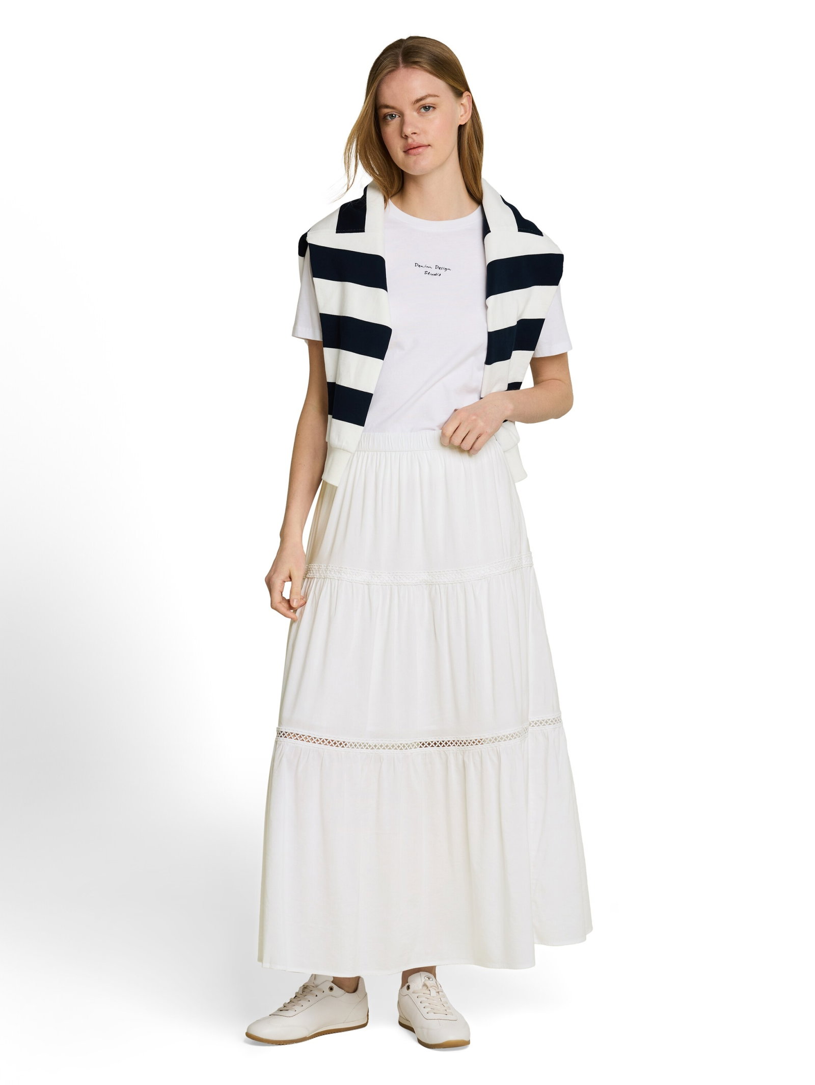 maxi volant skirt, White #6