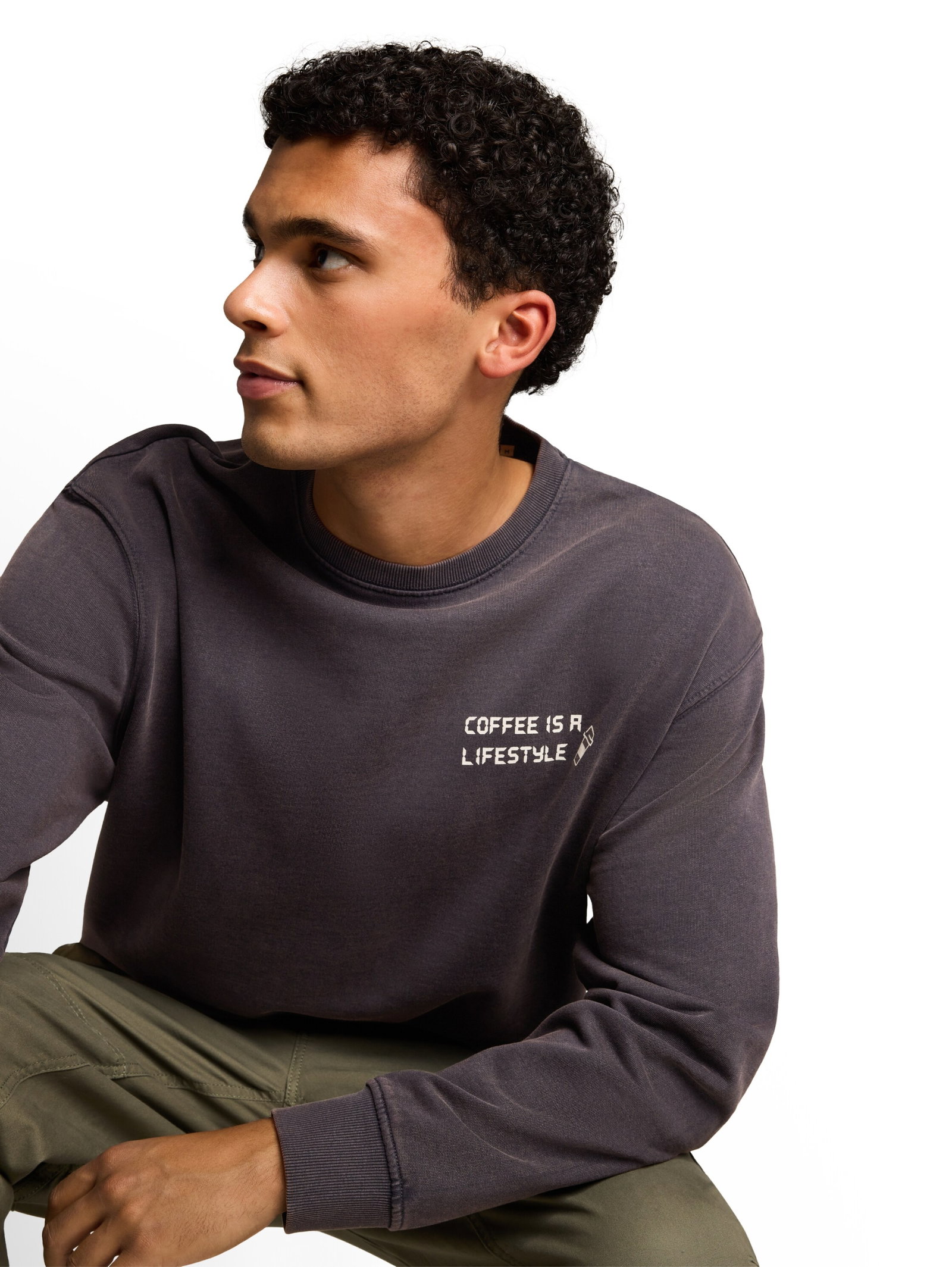 overdye print c-neck sweat, coal grey #6
