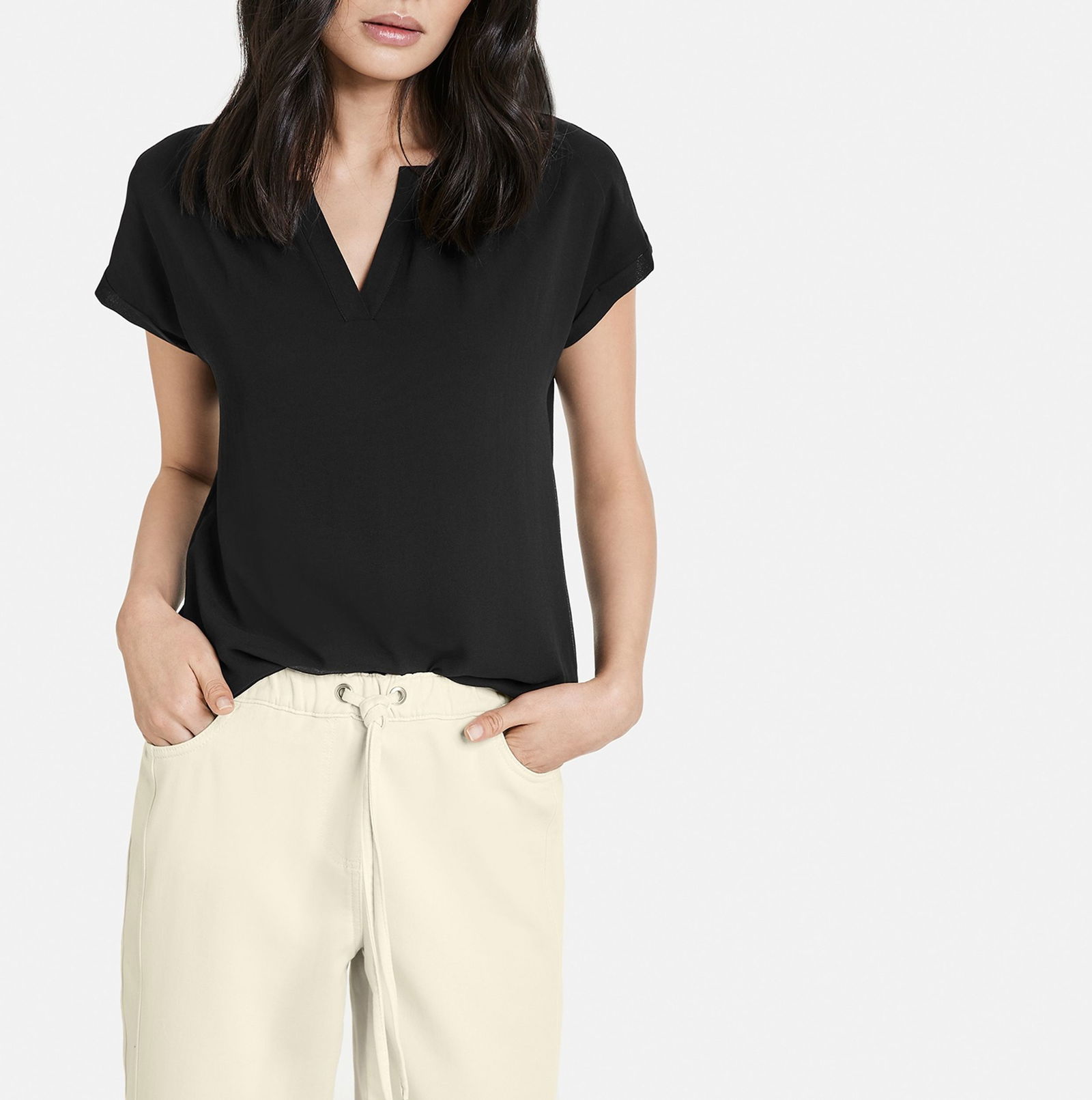 Blusenshirt mit Chiffon-Overlayer