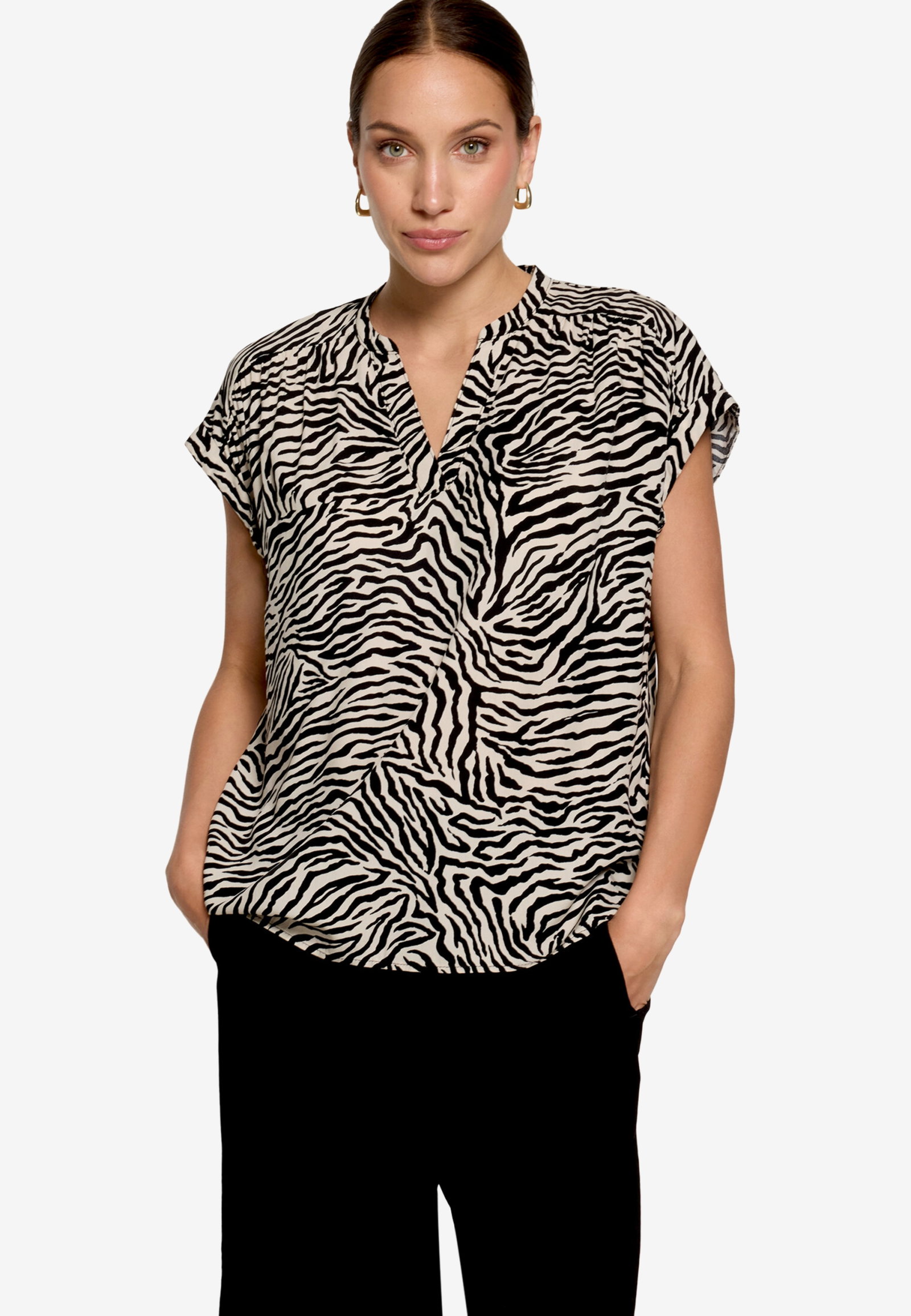 Bluse Kurz 1/2 Arm, Cream/Black #2