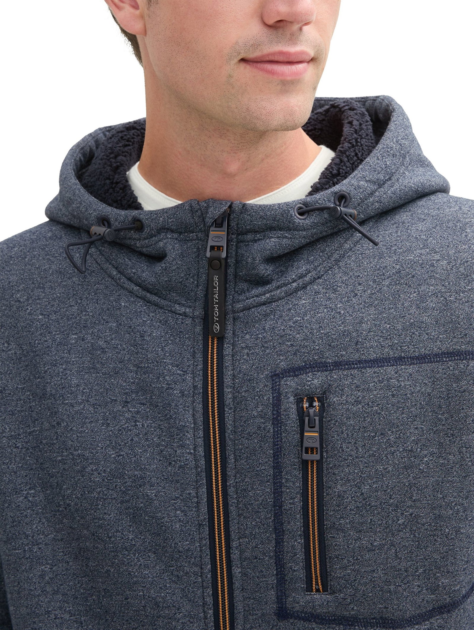 |  structured hoodie jacket, navy grindle structure | L | navy grindle structure