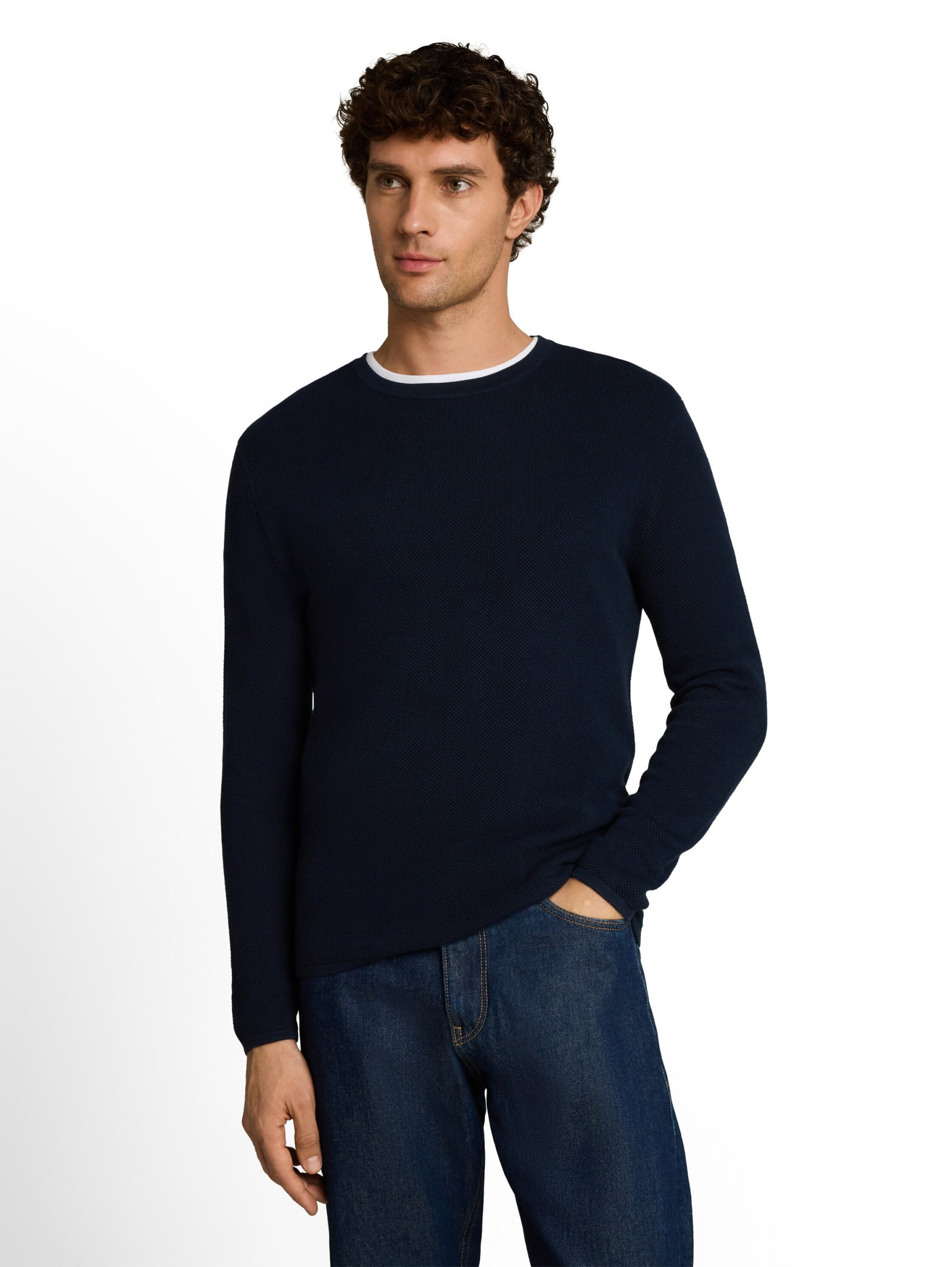 basic structred crew neck knit, sky captain blue #5