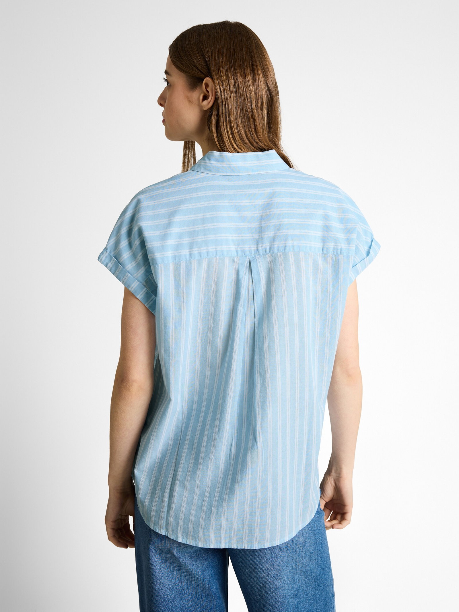 shortsleeve cotton shirt, blue white stripe #4