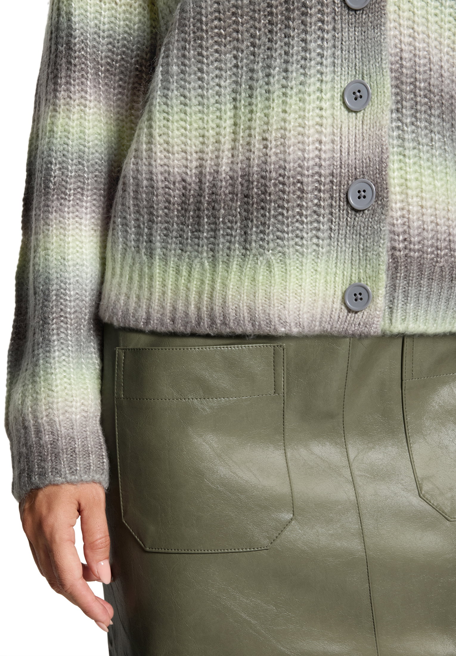 Strickjacke Kurz 1/1 Arm, Khaki/Cream #7