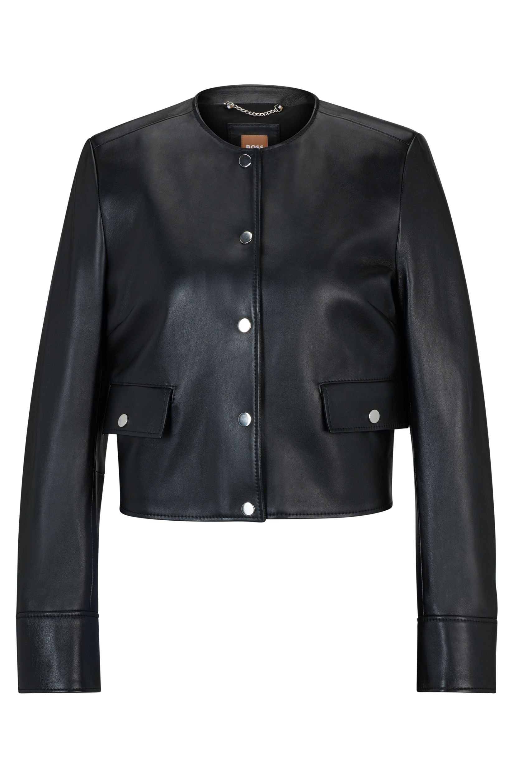 BOSS Black Kragenlose Slim-Fit Jacken aus weichem Leder