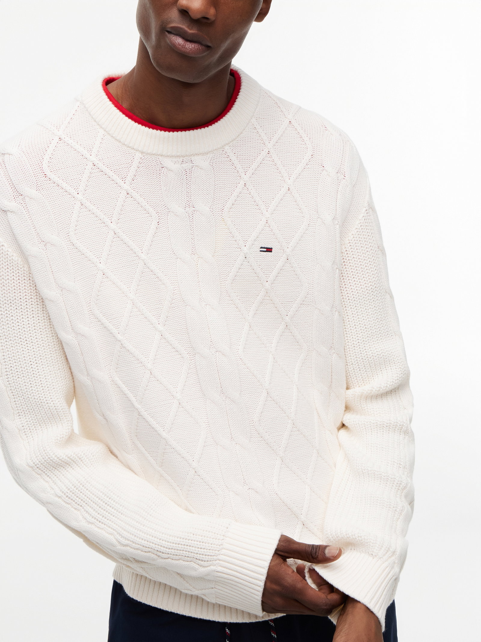 TJM REG CABLE KNIT SWEATER, WHITE #7