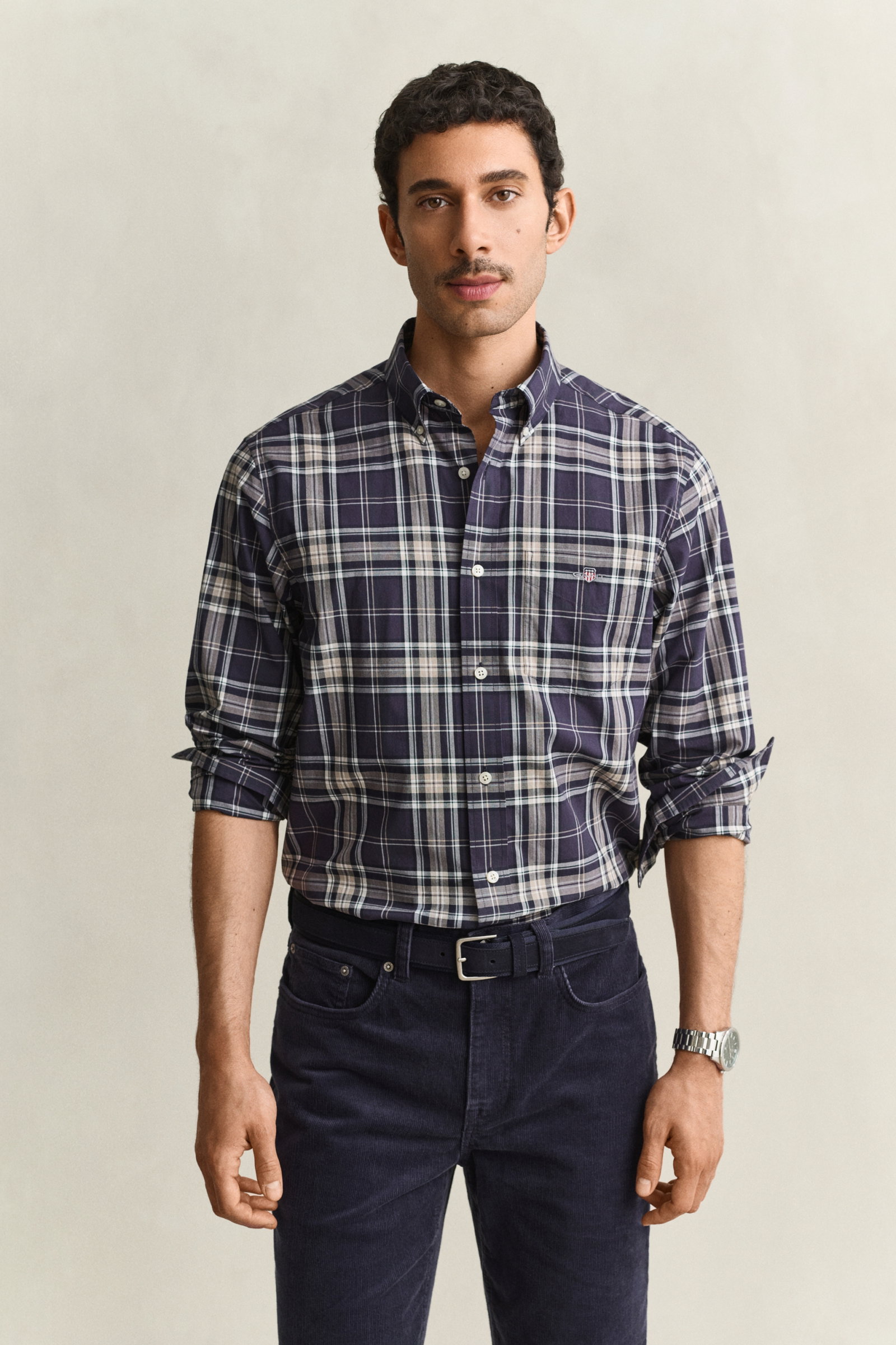 REG POPLIN CHECK SHIRT, MIST TAUPE #2