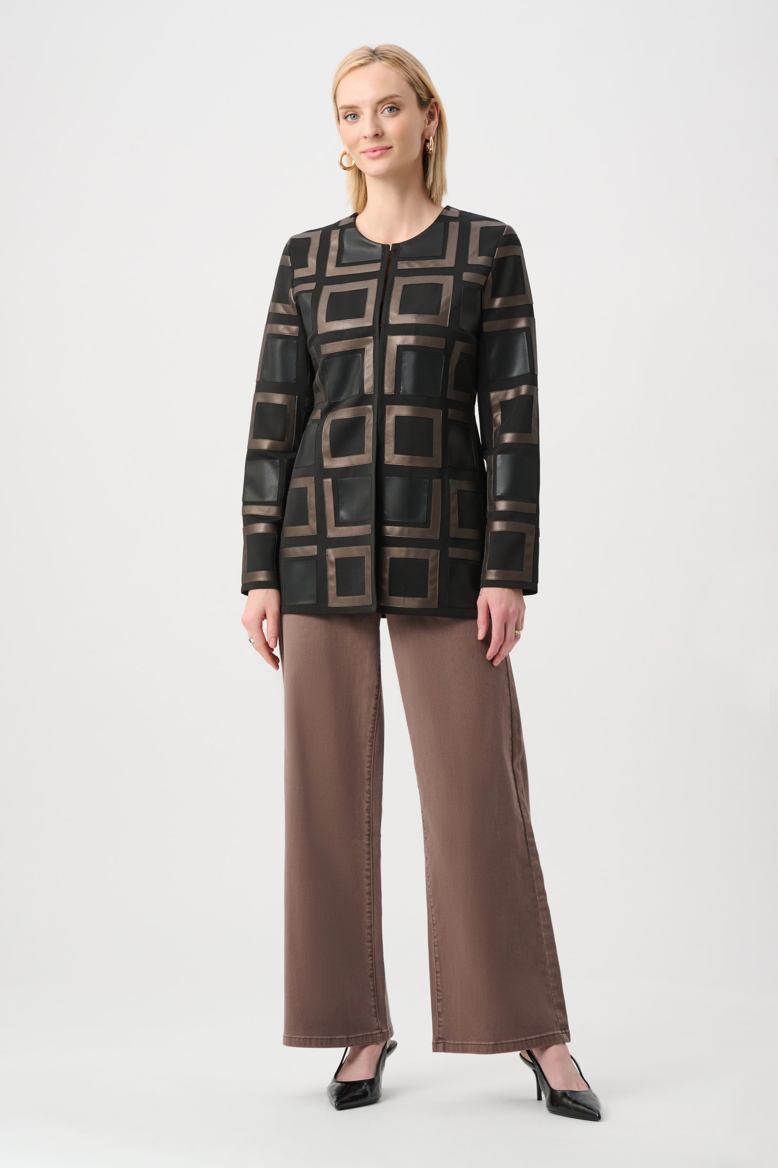 Joseph Ribkoff Jacke Black/Multi kragenlose Two-Tone-Jacke mit Lederoptik-Details #2