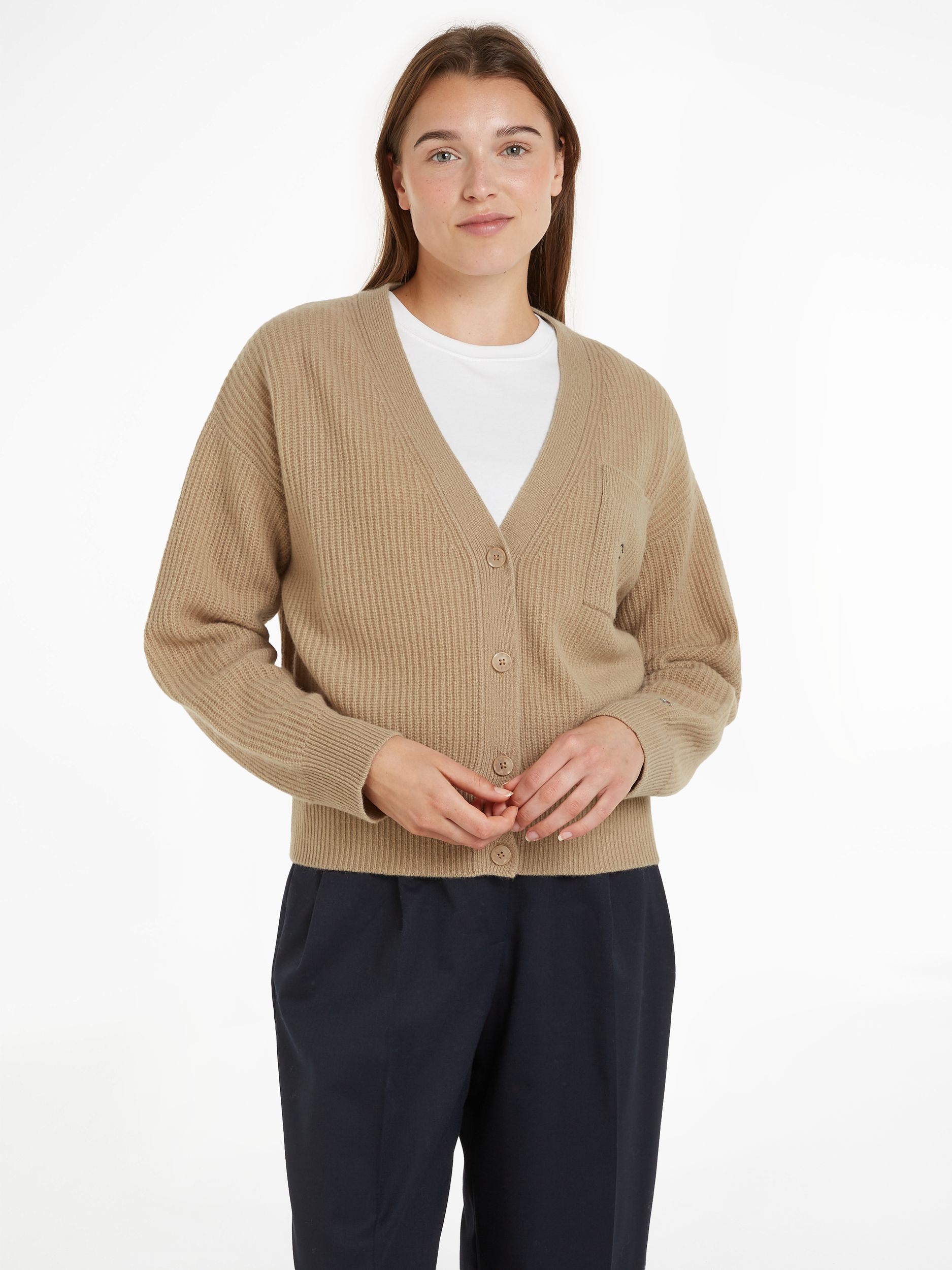 Tommy Hilfiger |  Strickjacke Tommy Hilfiger: SCRIPT SOFT WOOL V-NK CARDI | XXL | beige