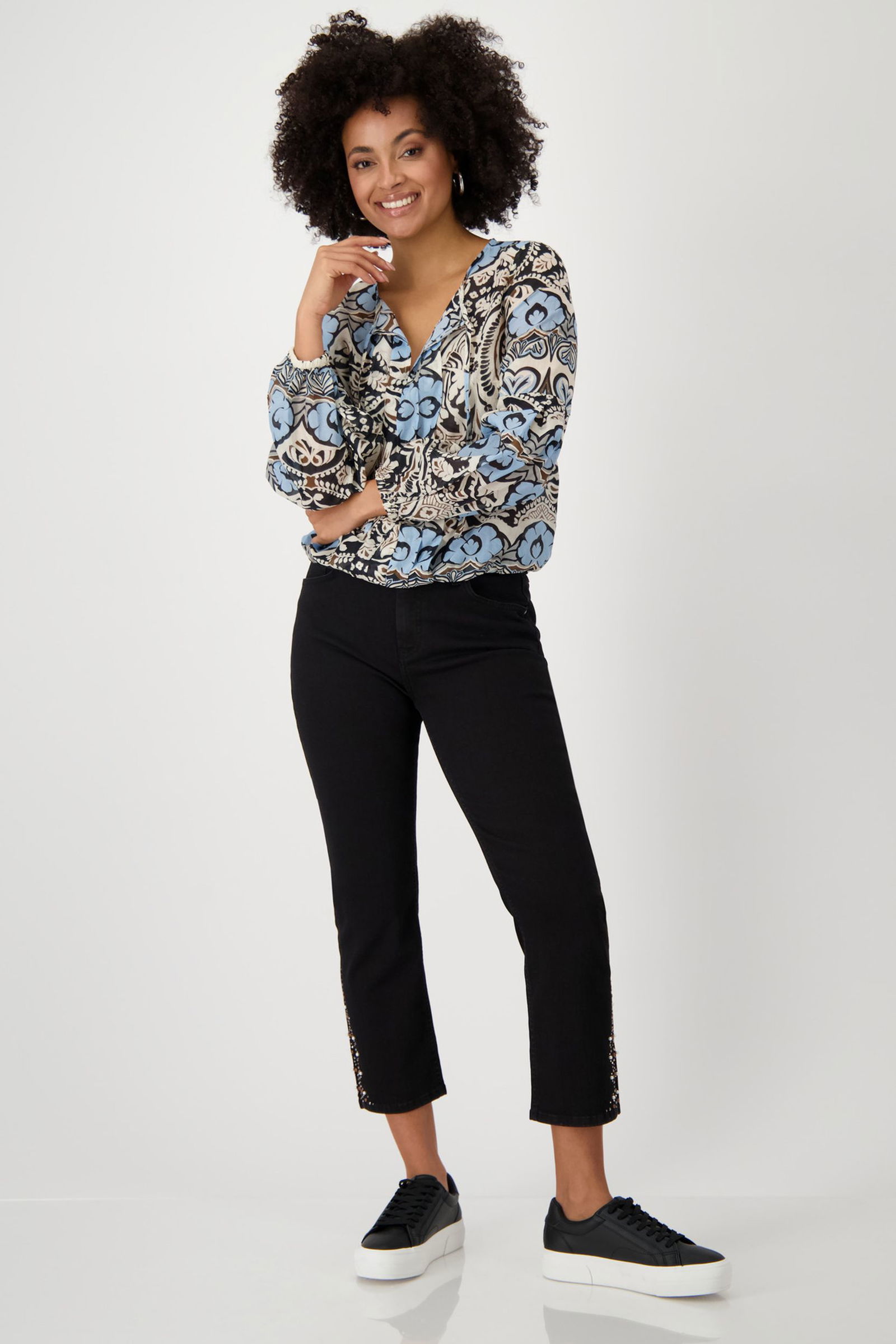 Monari |  Monari Druckbluse  | 38 | schwarz gemustert