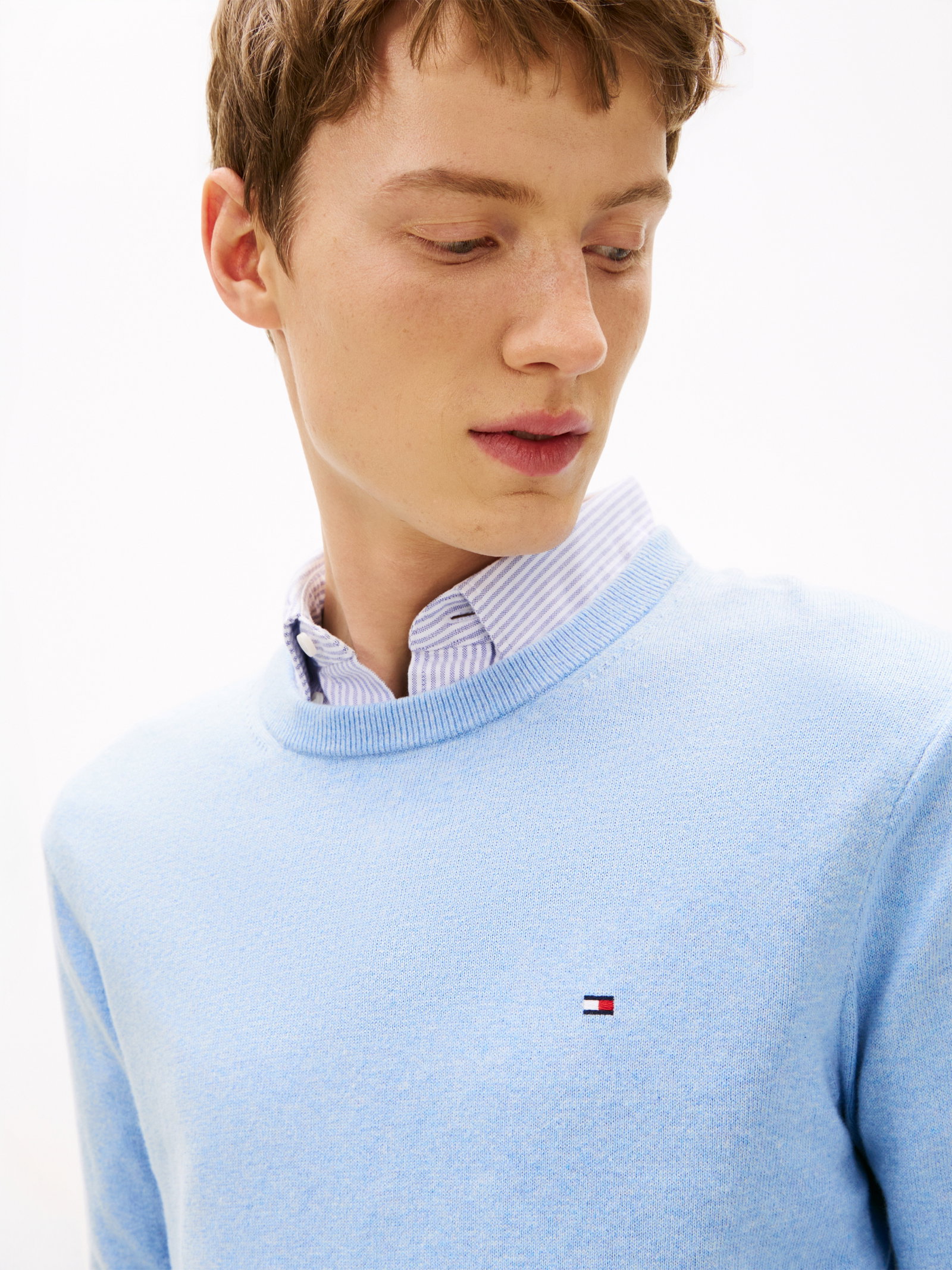 PIMA ORG CTN CASHMERE CREW NECK, BLUE #1