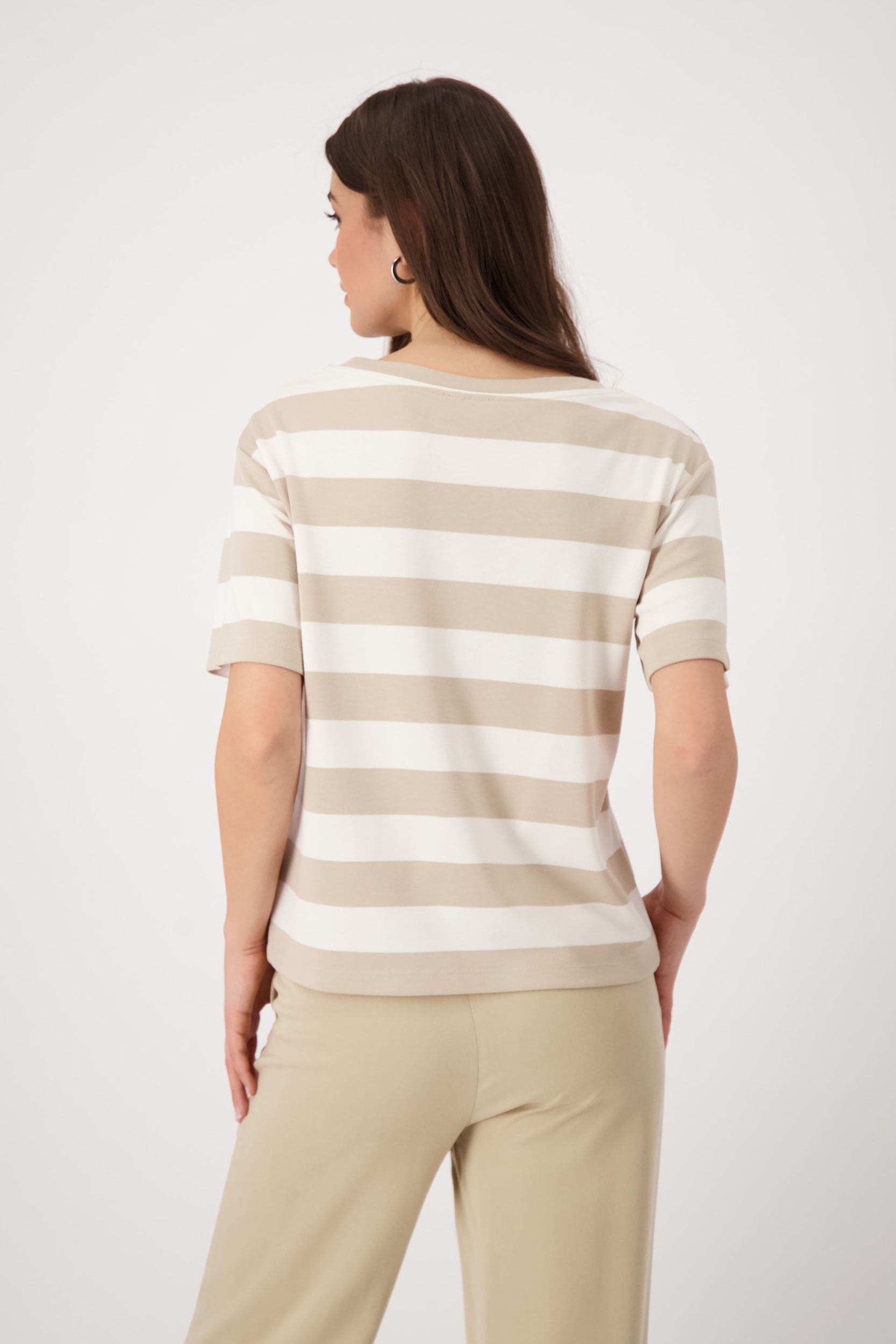Monari |  T-Shirt, schwarz Ringel | 46 | camel ringel