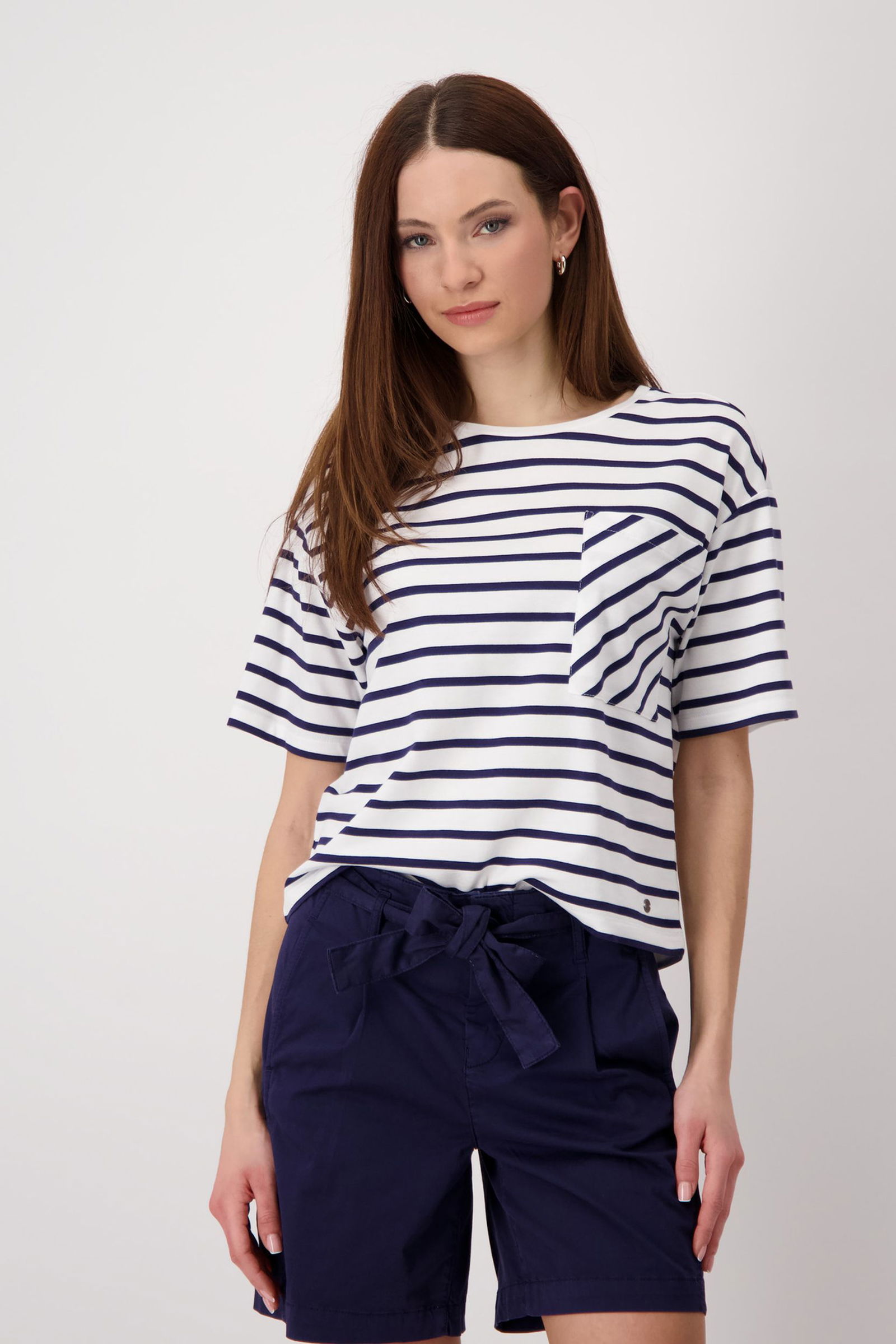 Monari | T-Shirt, navy blue ringel | 38