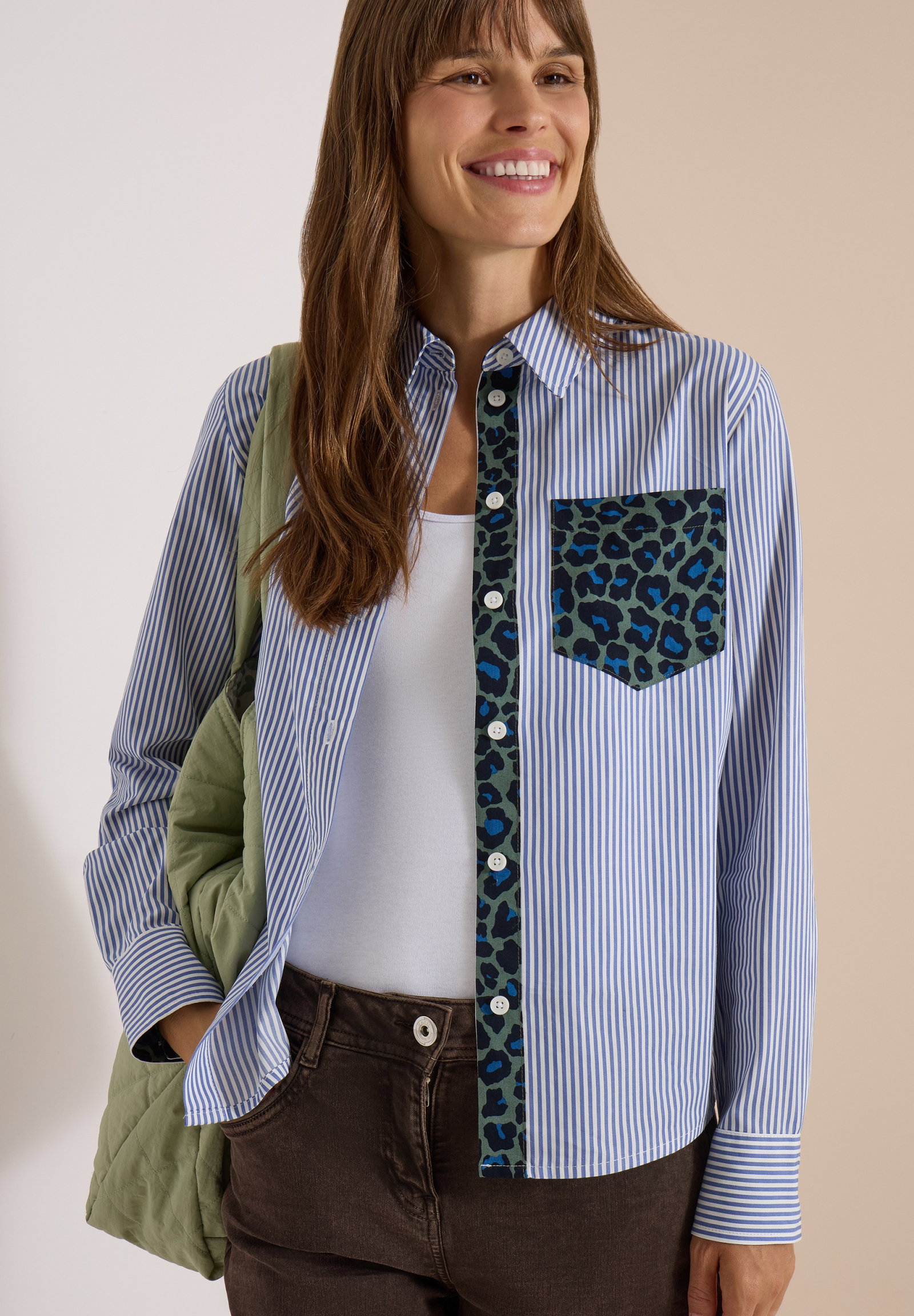 TOS Stripe Print Mix Blouse, blouse blue #3
