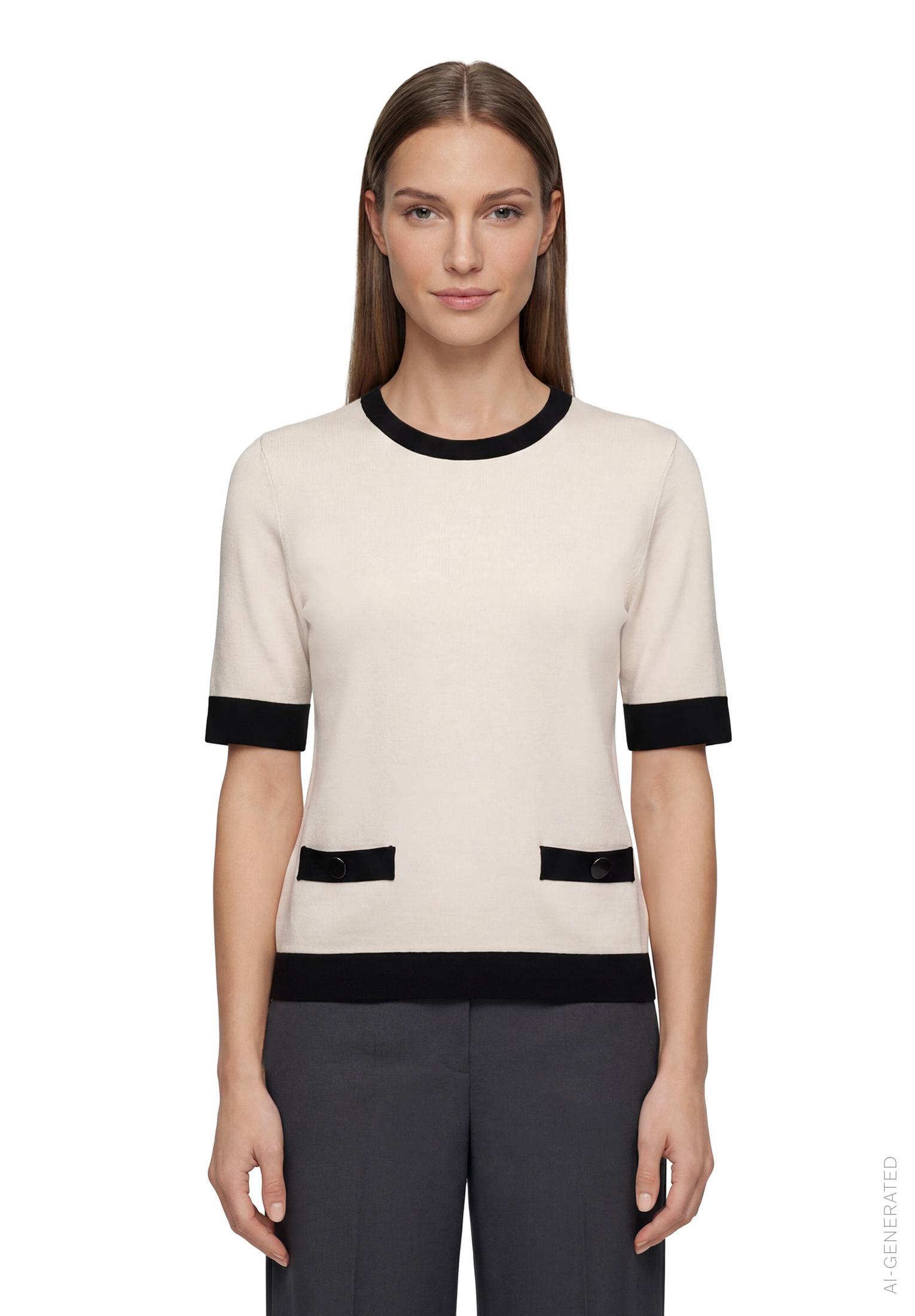 Strickpullover Kurz 1/2 Arm, Patch Beige/Black #3