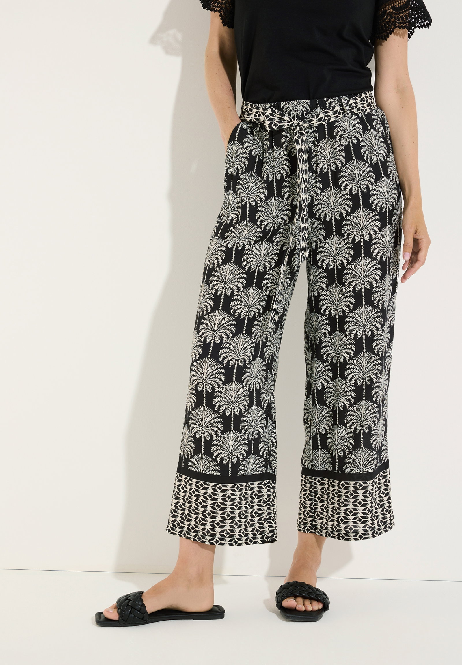 Viscose Print Culotte Pants, twotone palm print #3