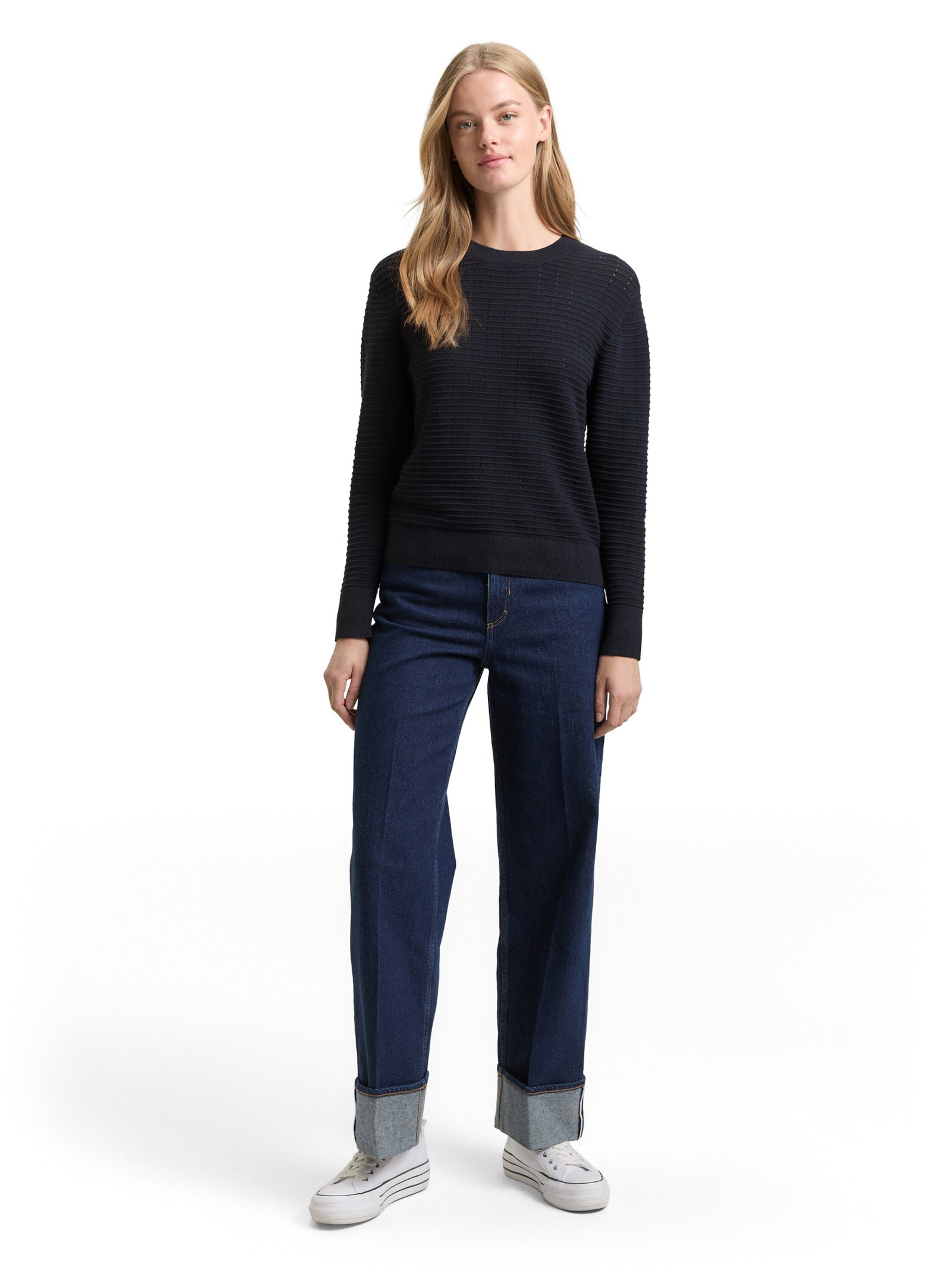 knit structured crew-neck pull, sky captain blue #3