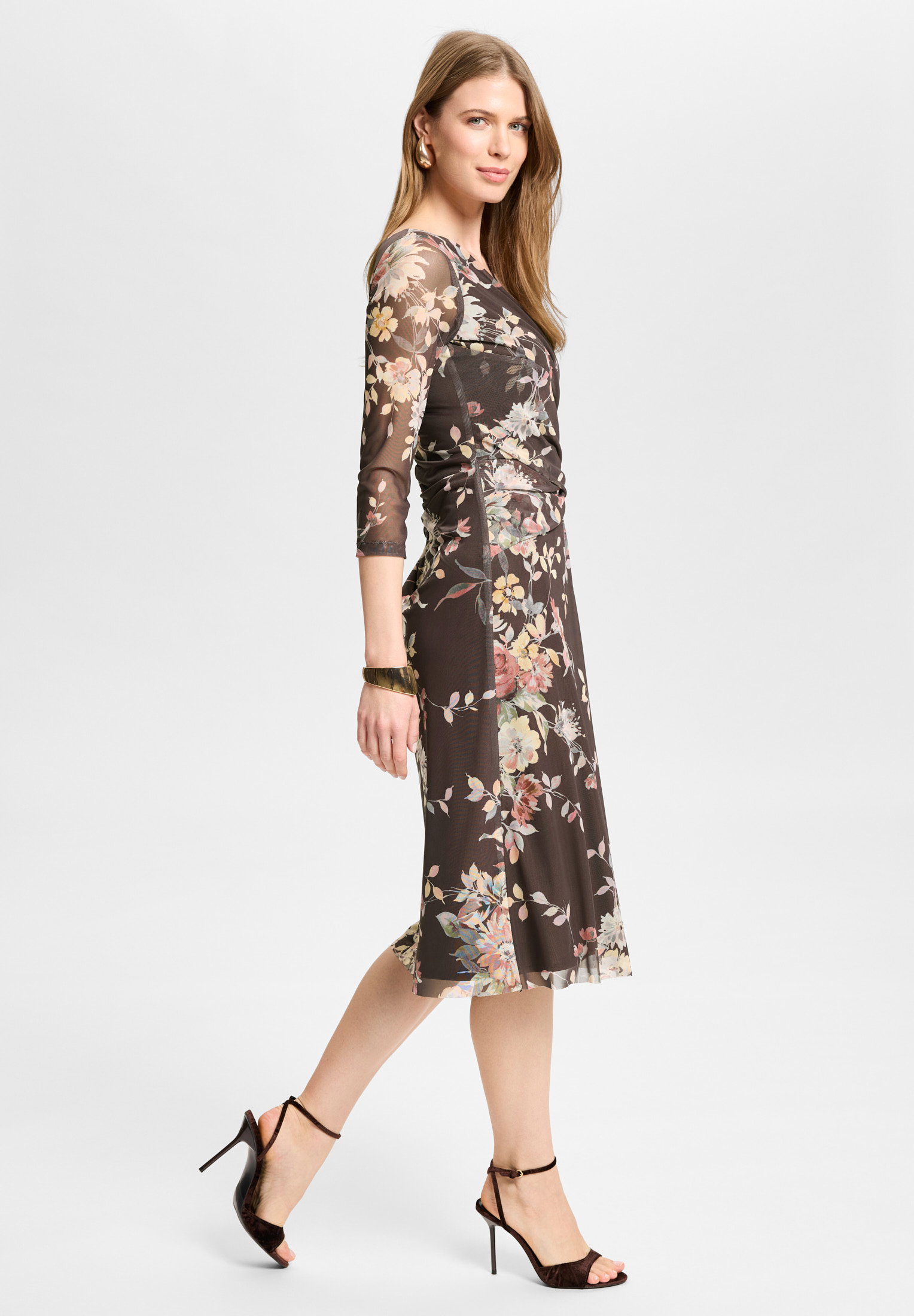 Midi Kleid aus Mesh in Wickel Optik, chocolate brown #6