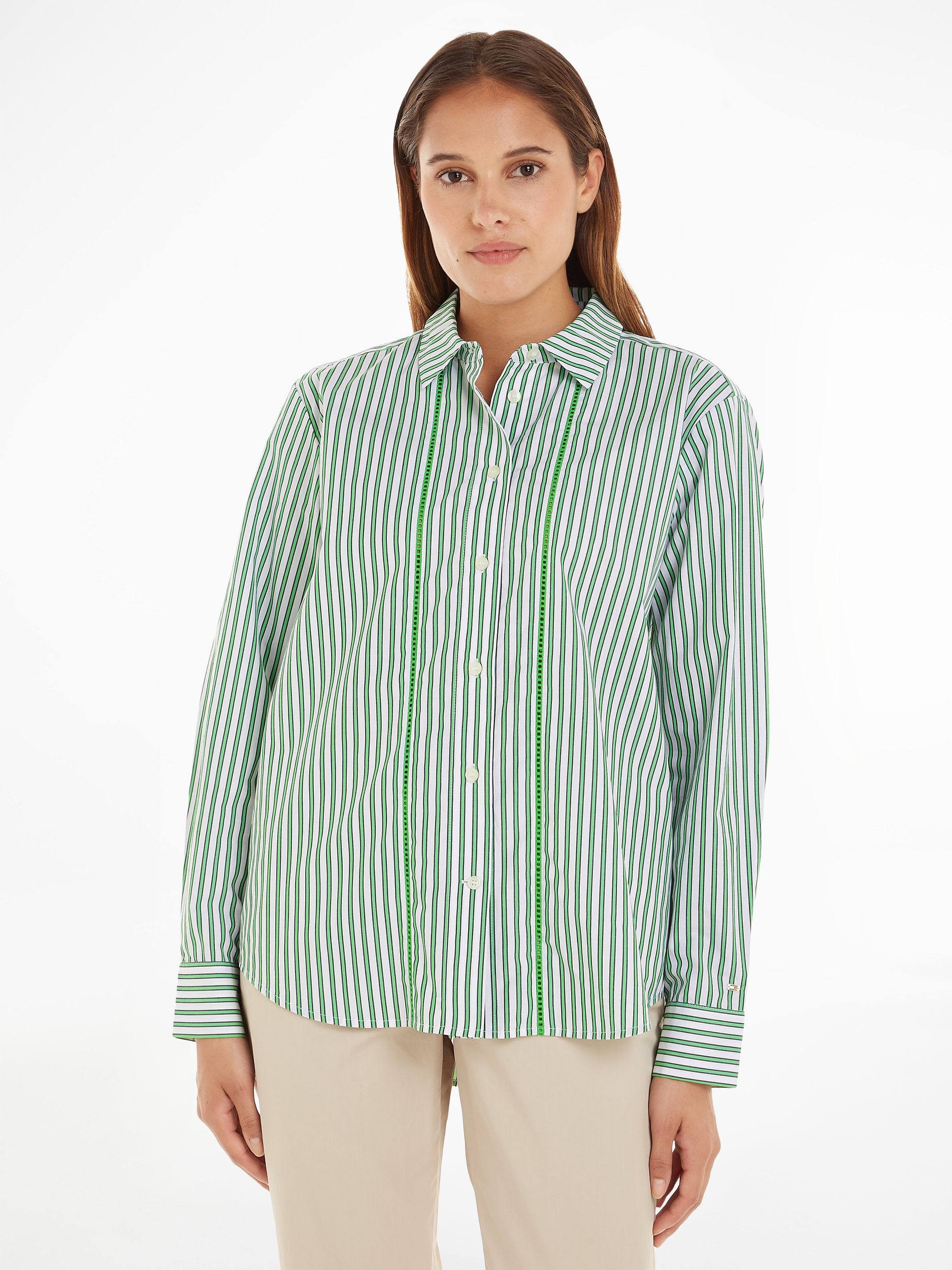 Tommy Hilfiger |  ORG CO STRIPE RELAXED SHIRT LS | 44 | fort green / stripe