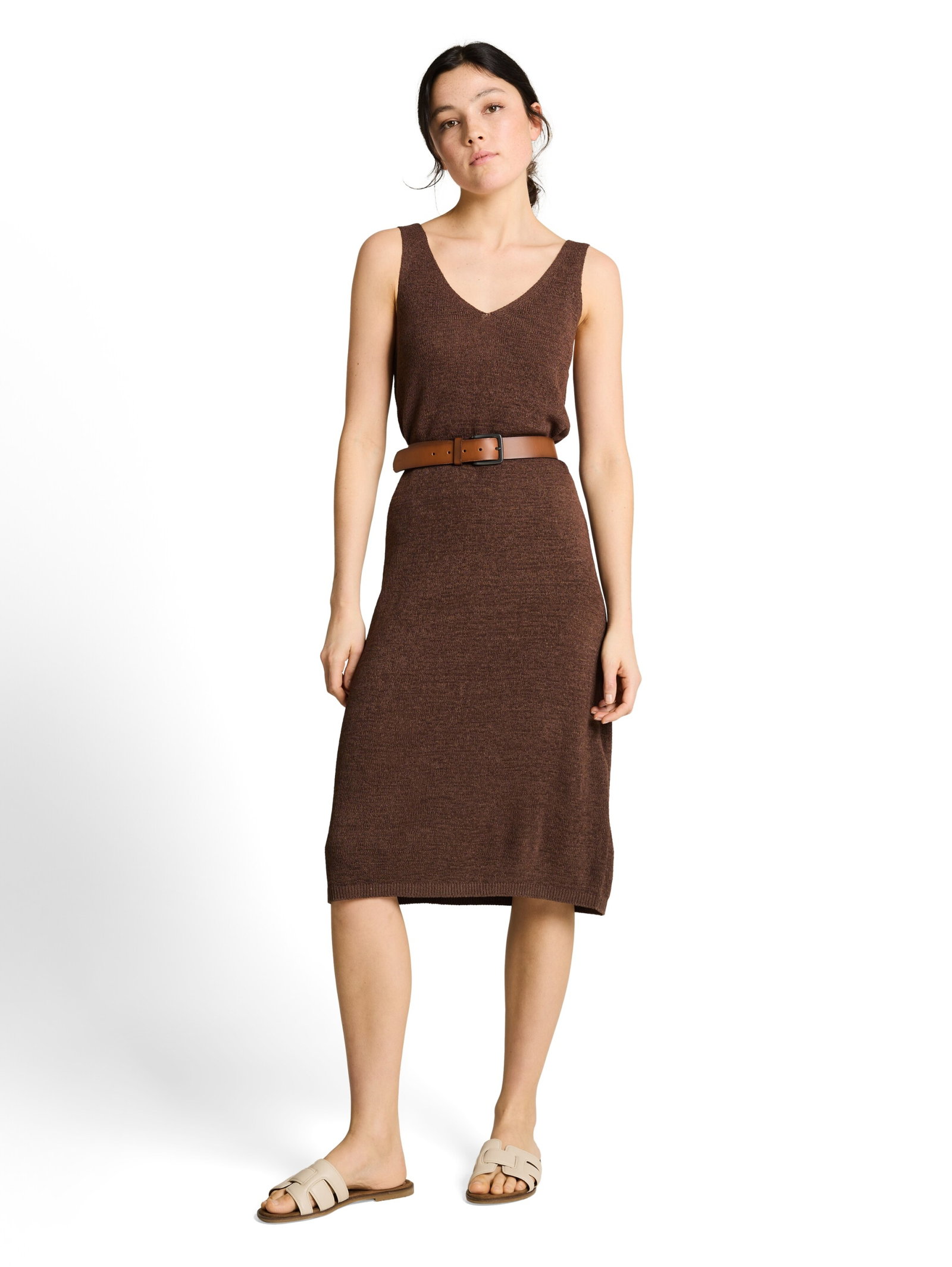 knitted dress with v-neck, cool dark brown #3