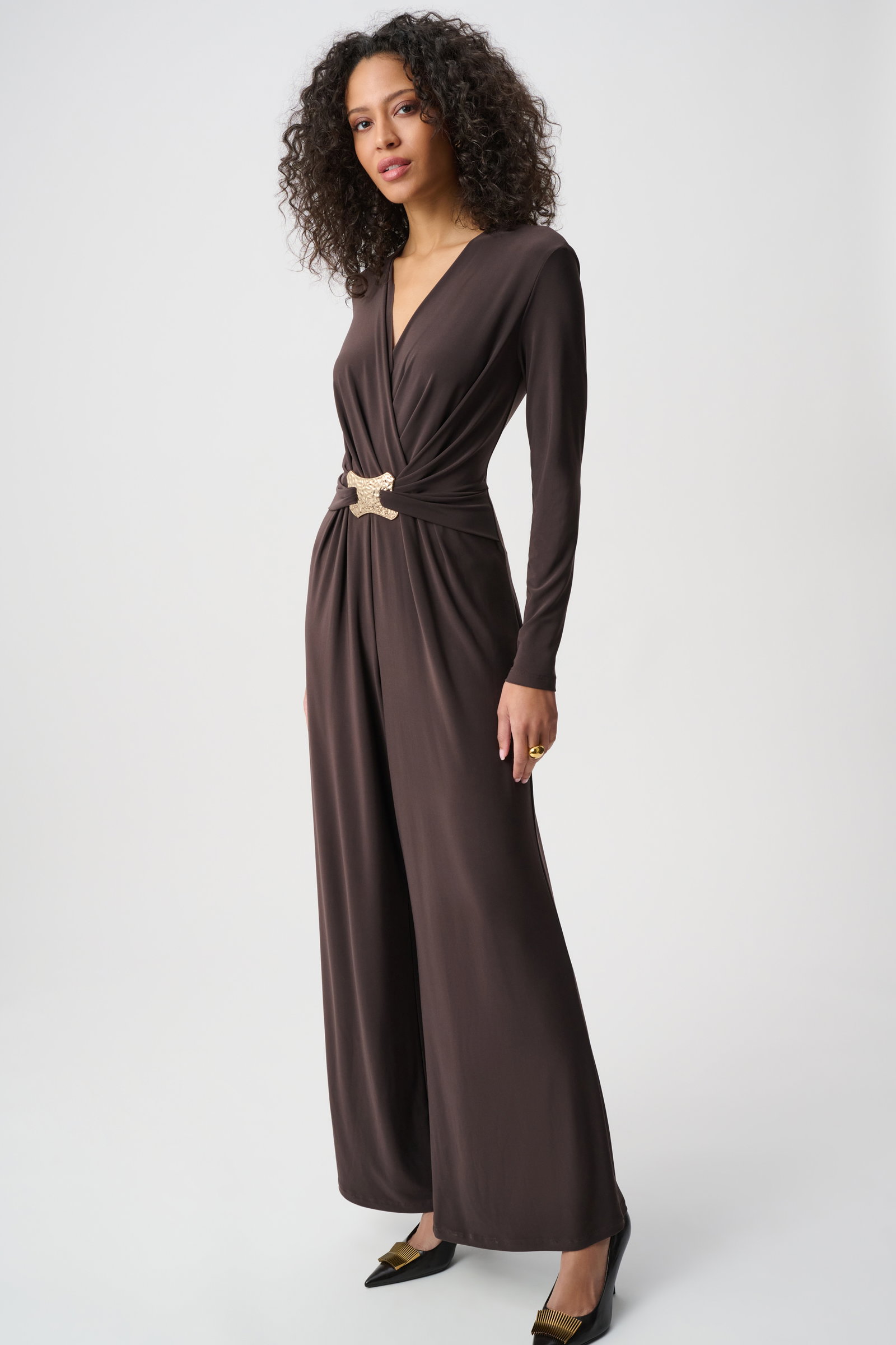 Joseph Ribkoff Overall Mokka Eleganter V-Neck-Jumpsuit mit Gürtel und weitem Bein #3