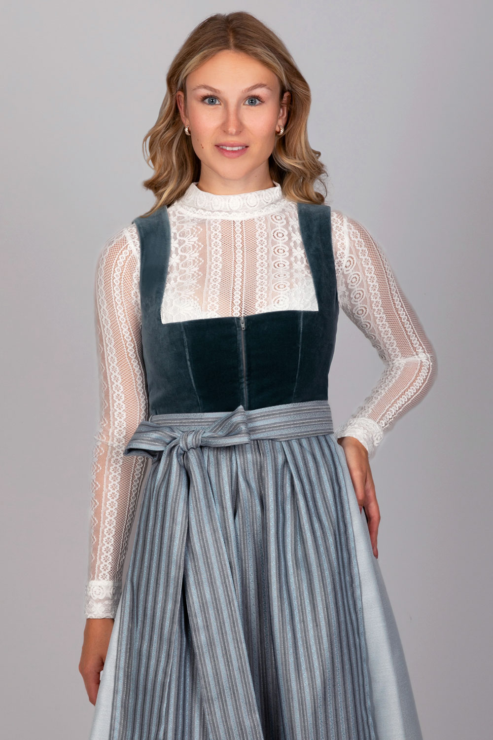 Edelnice Dirndl Mididirndl Veronika aus Samt in Petrol #4
