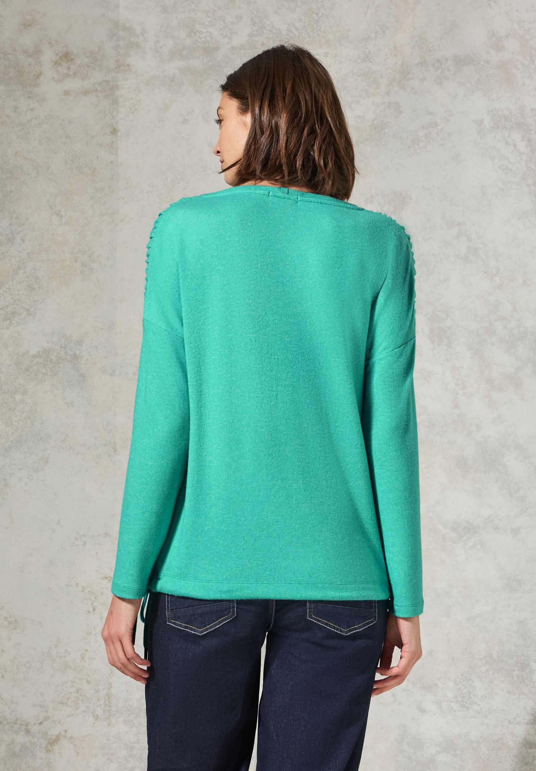  |  Solid Cosy Gathered T-Shirt, aventurine green melange | M