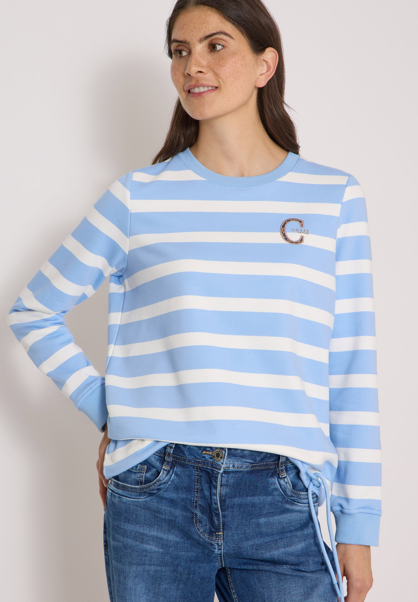 Striped Sweatshirt w. embroide, easy blue #6