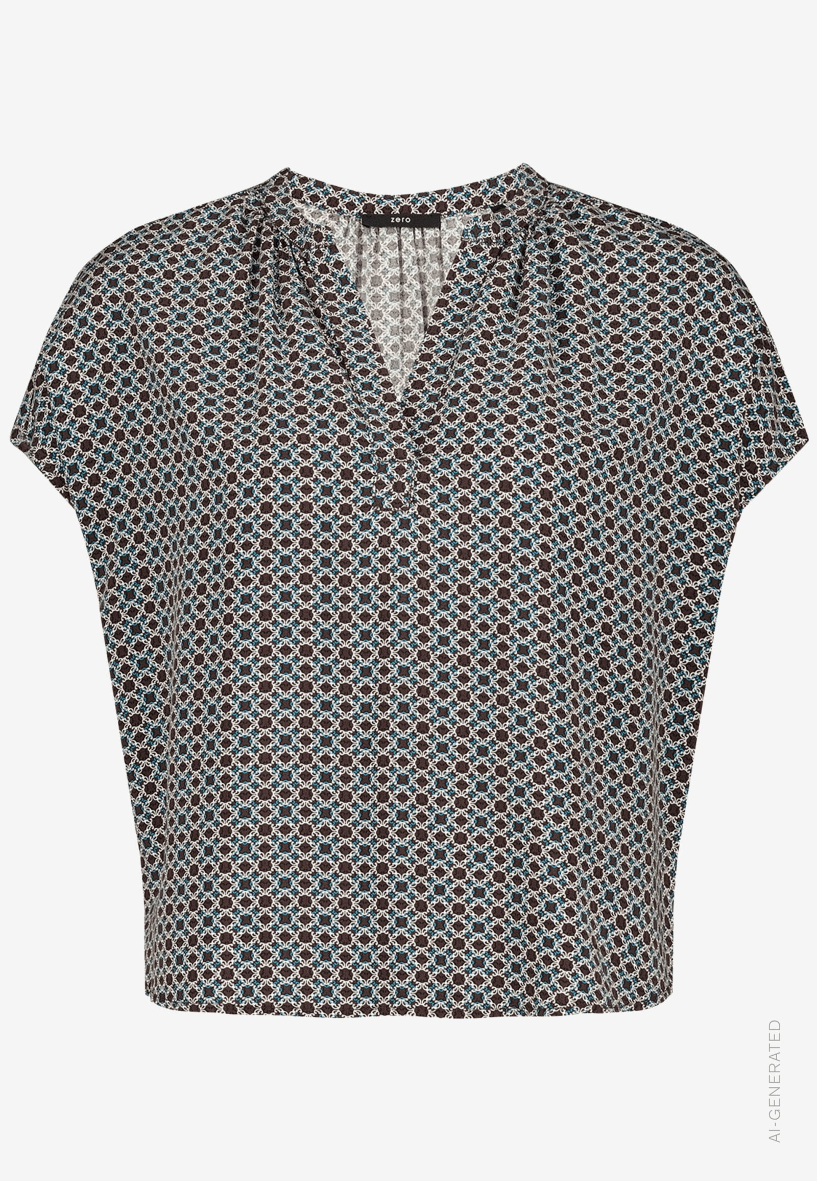 Bluse Kurz 1/2 Arm, Brown/Cream #1