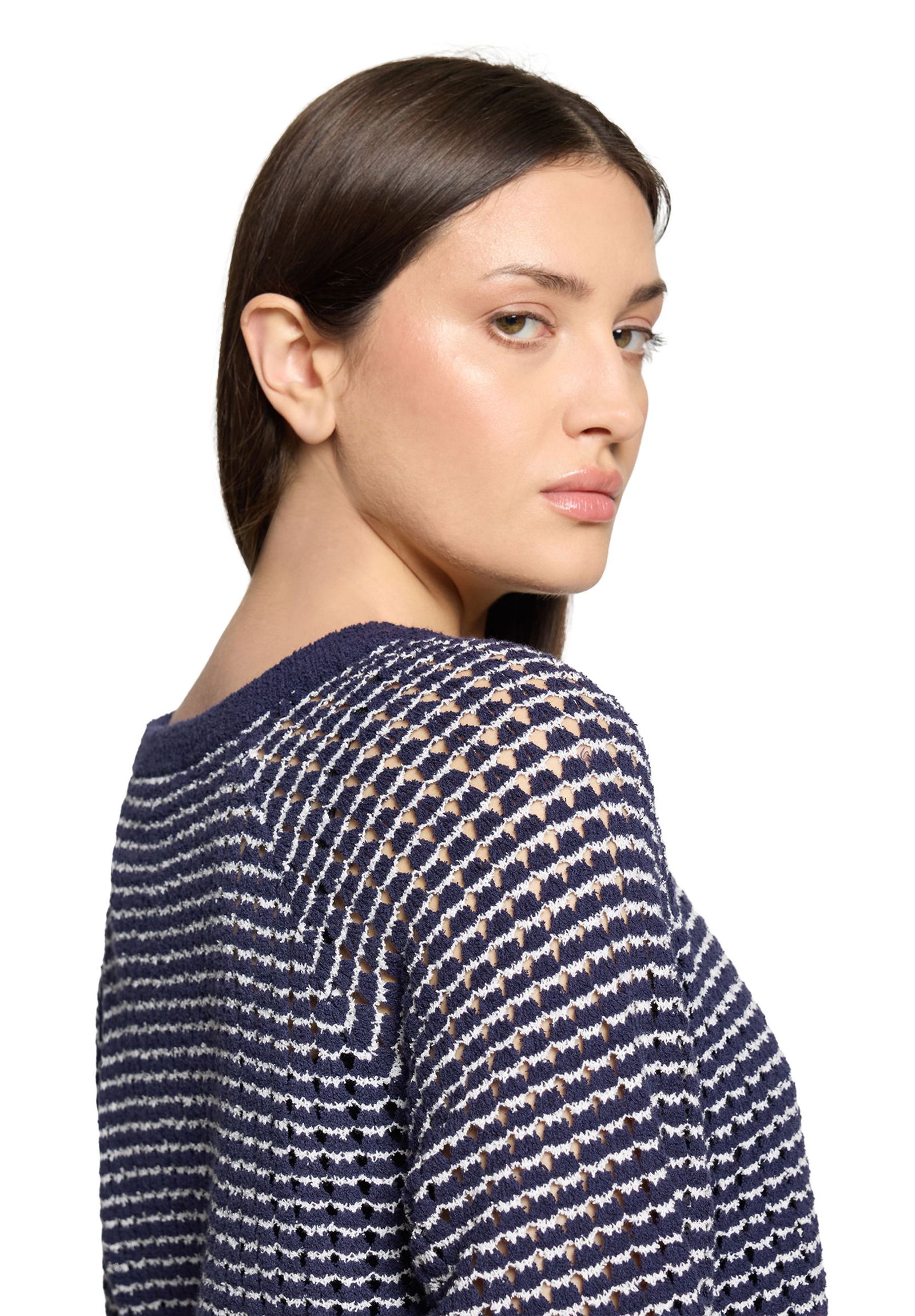 |  Strickpullover Kurz 3/4 Arm, Dark Blue/Cream | 36 | dunkelblau/weiß