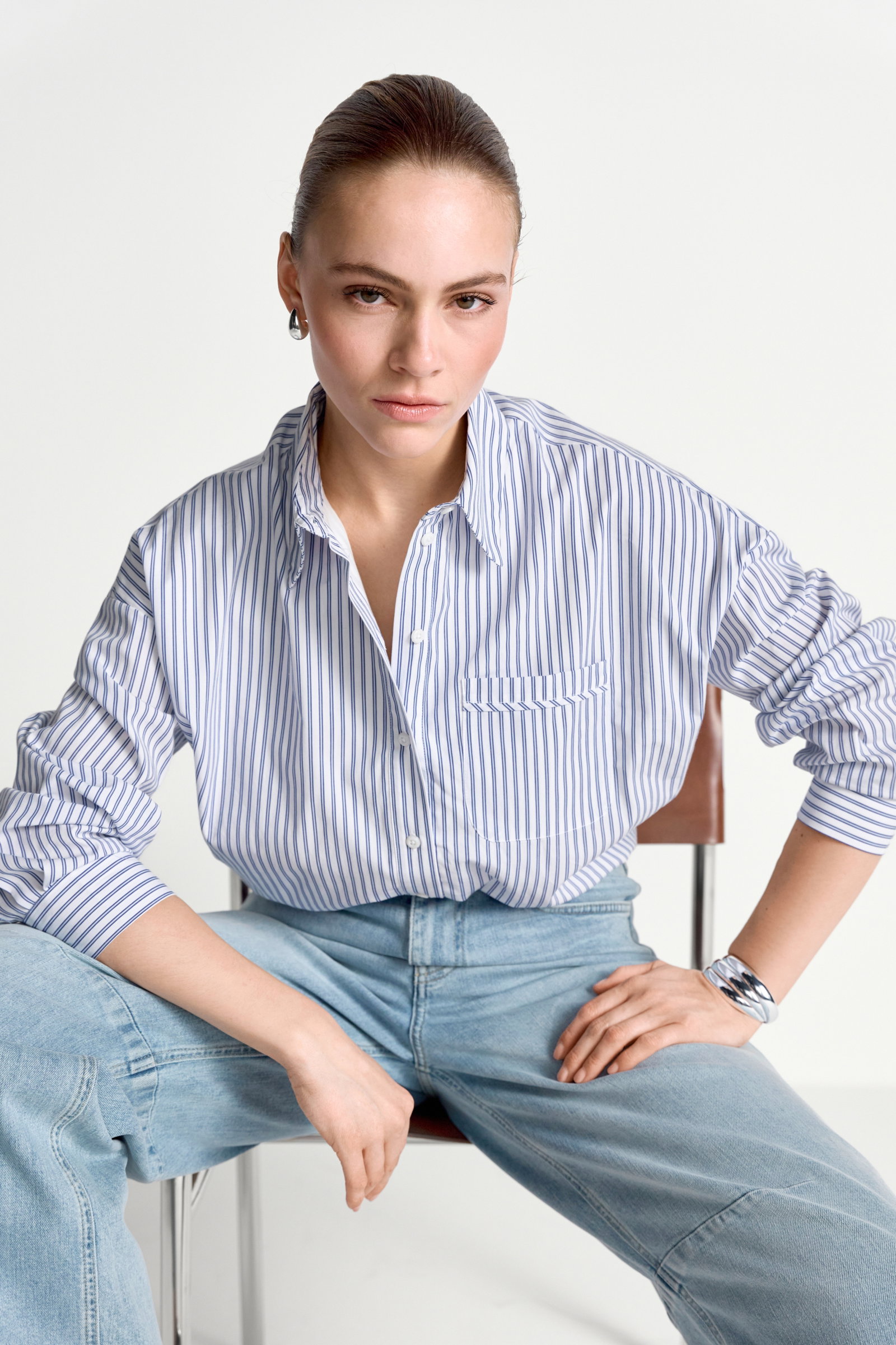 Cotton Striped Balloon Blouse #3