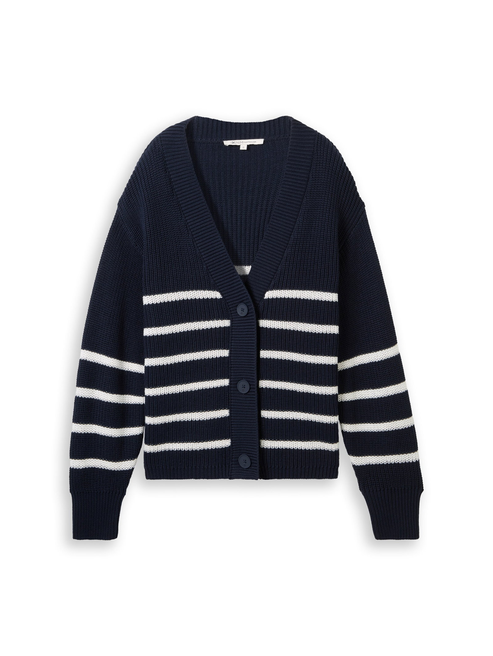 v-neck cardigan, placed navy white stripe #1