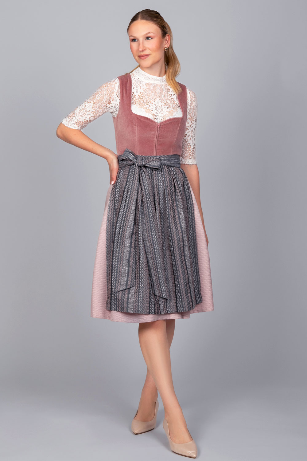 Edelnice Midi Dirndl Marie Samt Altrosa #3