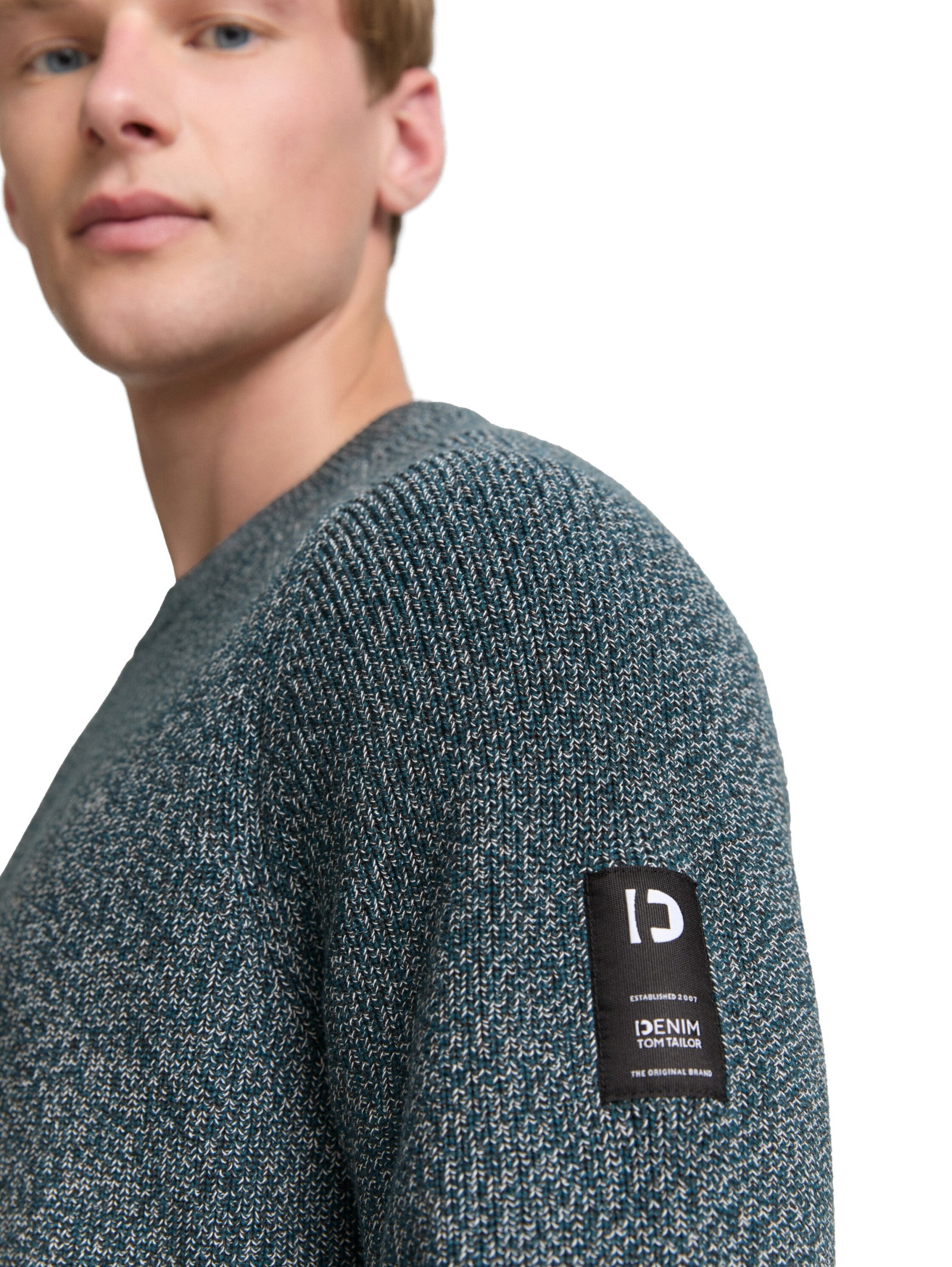 structured multi color crewnec, deep pond green mouline #6